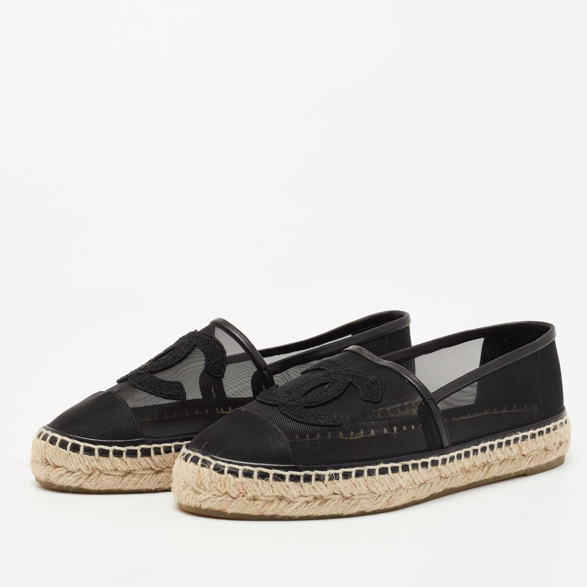 

Chanel Black Mesh CC Espadrille Flats Size