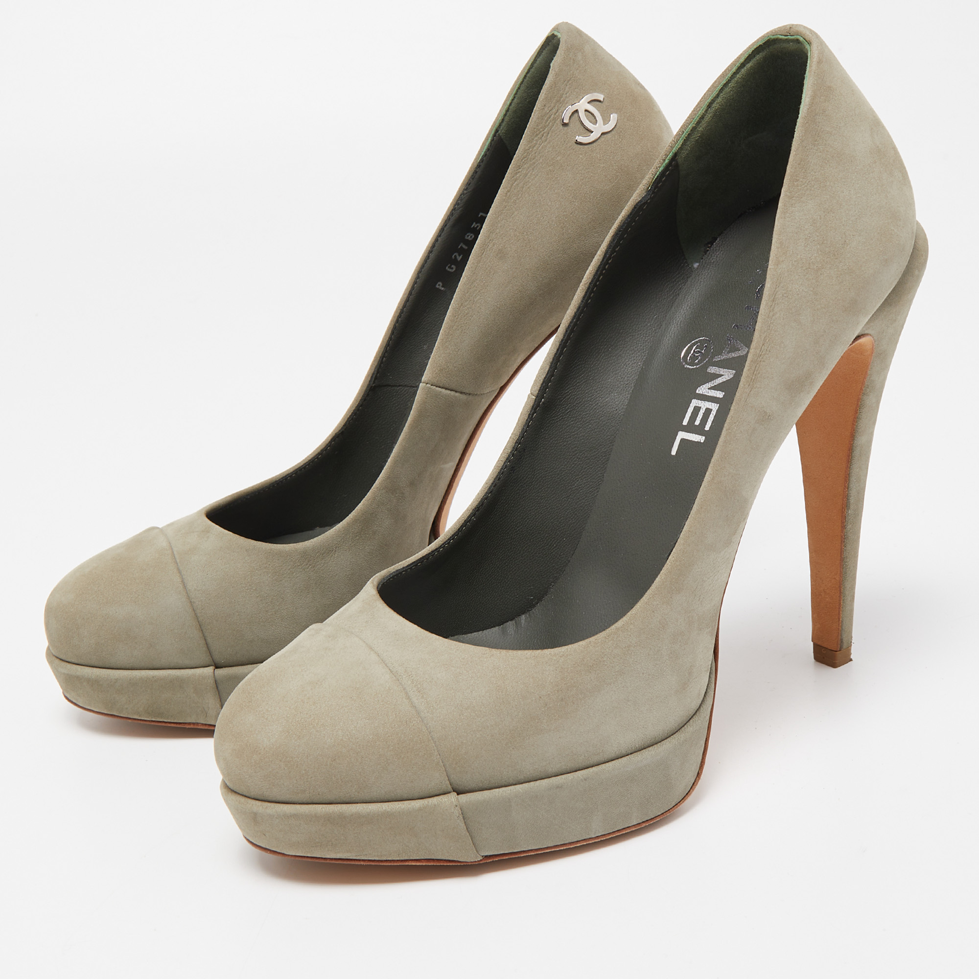 

Chanel Gray Nubuck Leather Platform Around Toe Pumps Size, Grey