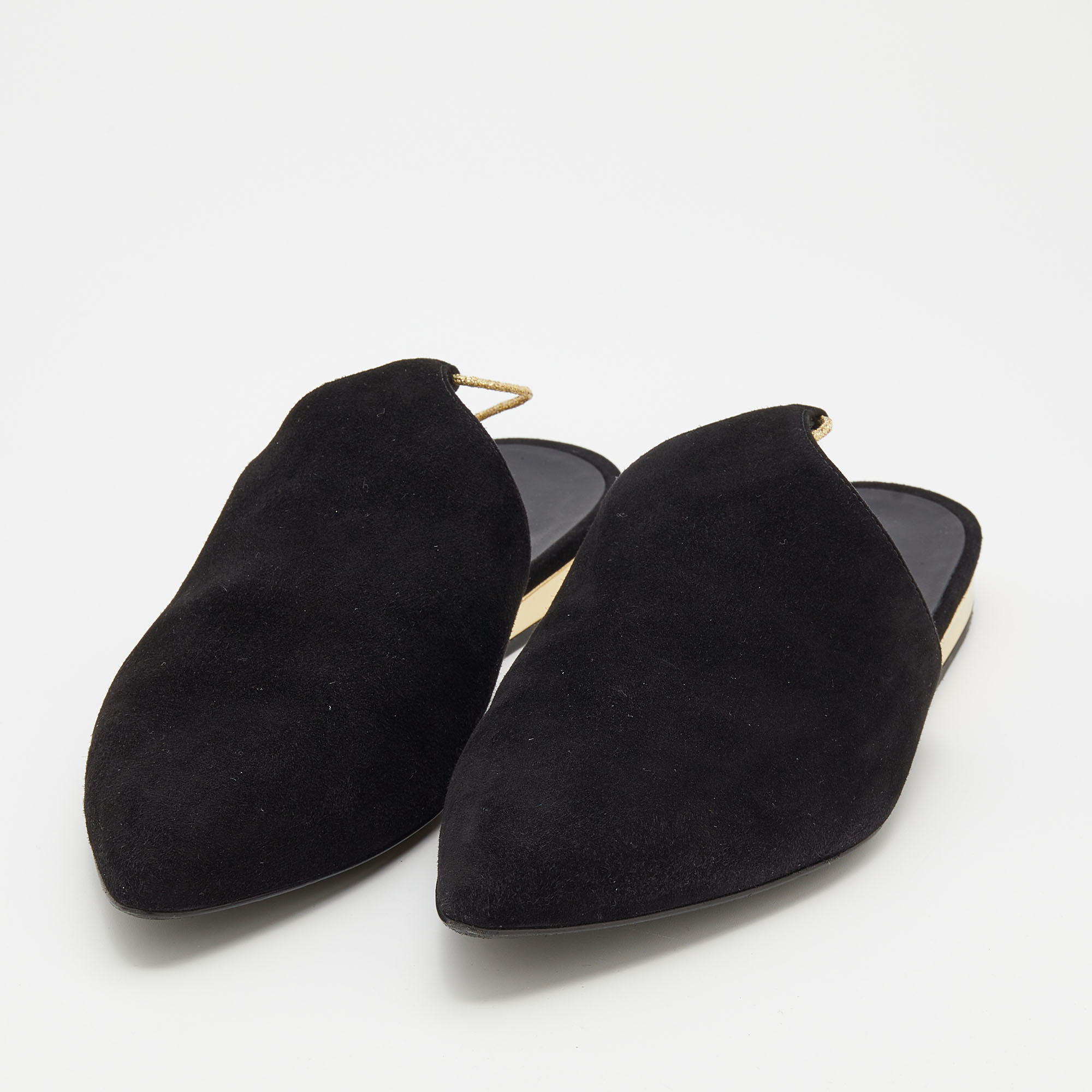 

Chanel Black Suede Ankle Tie Flat Mules Size