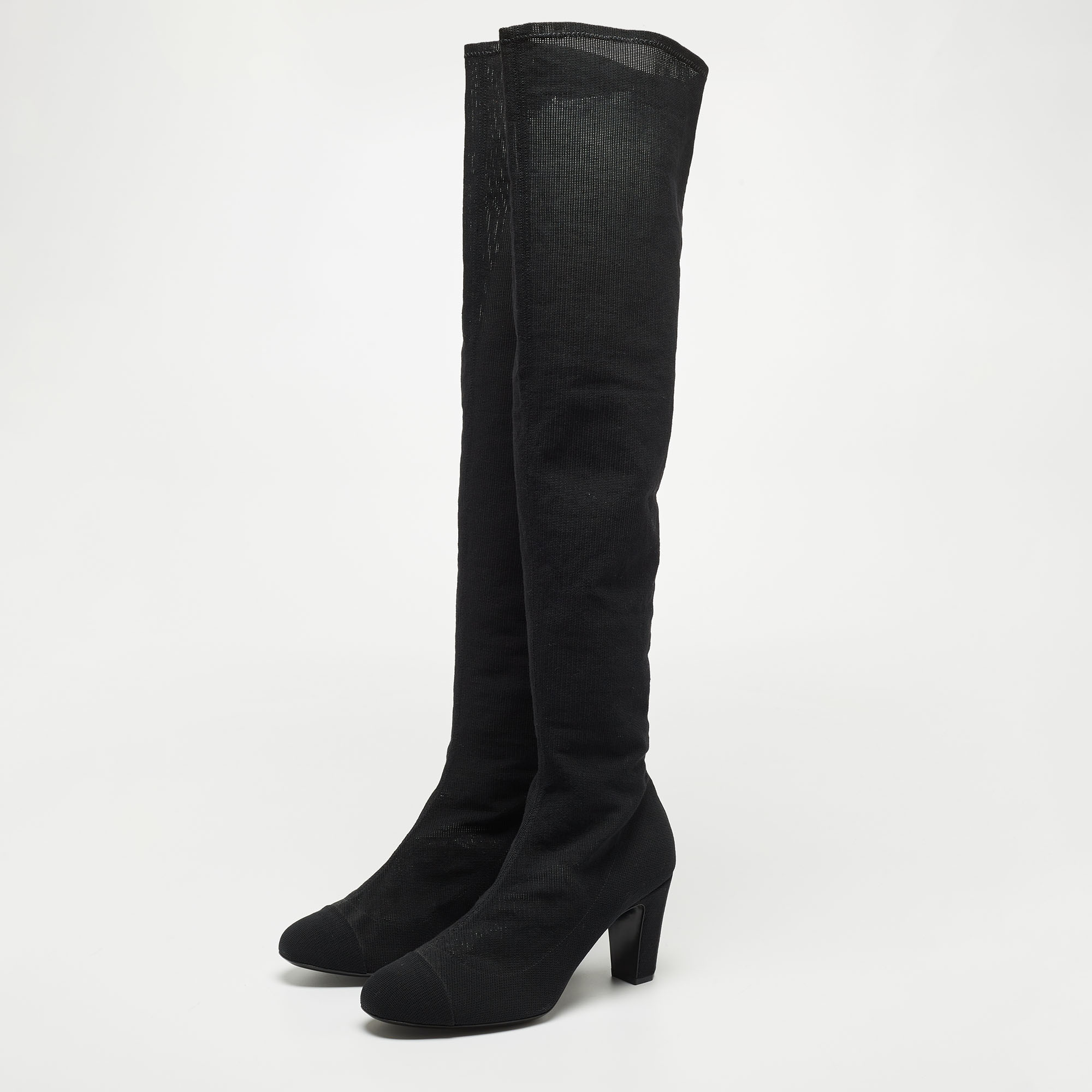 

Chanel Black Mesh Knee Length Boots Size