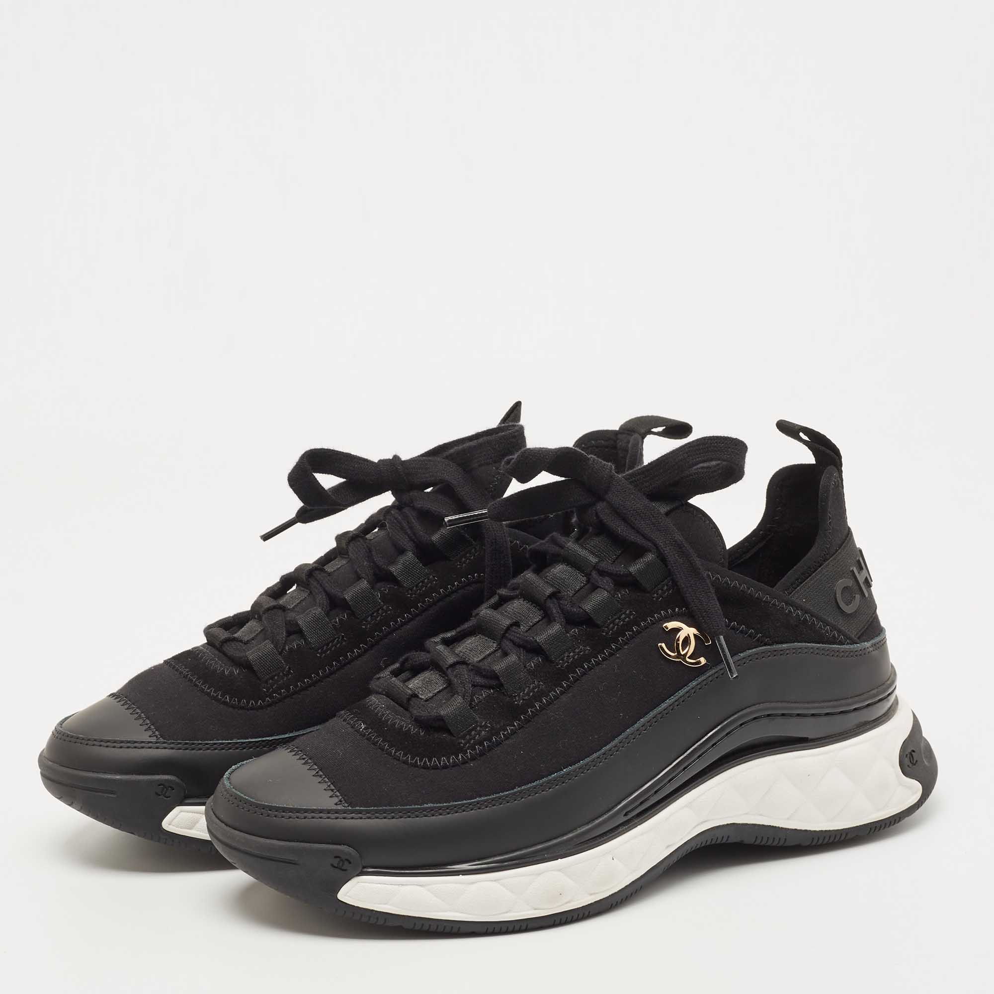 

Chanel Black Nylon and Leather CC Low Top Sneakers Size