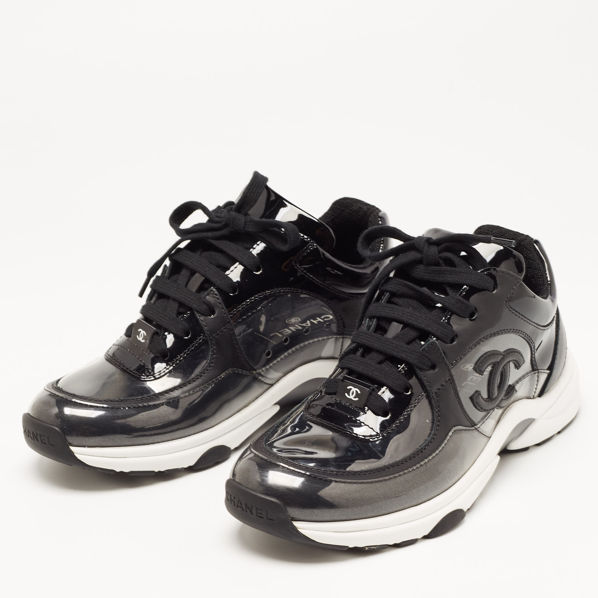 

Chanel Black PVC and Leather CC Low Top Sneakers Size