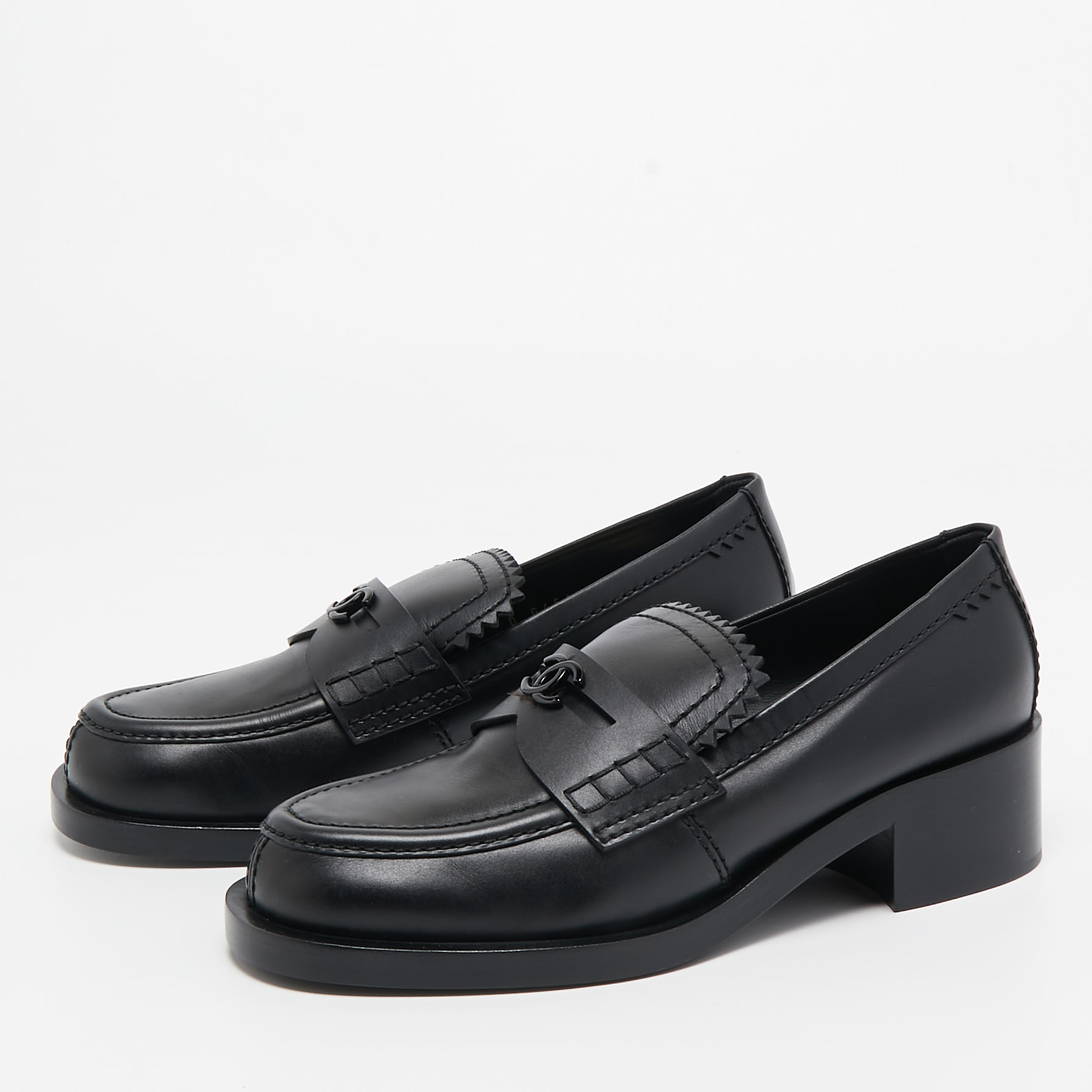 

Chanel Black Leather Slip On Loafers Size