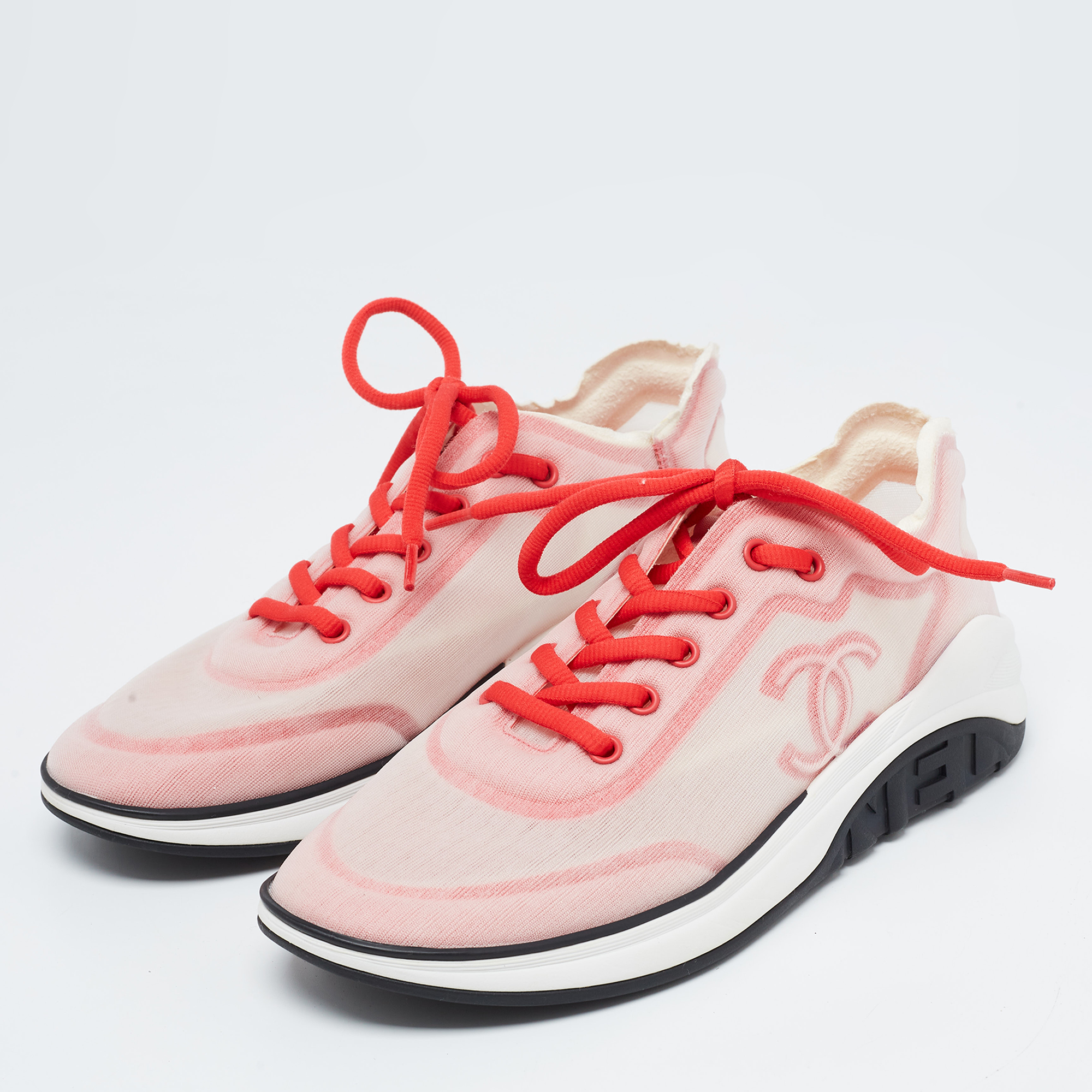 

Chanel Pink/White Mesh CC Low Top Sneakers Size
