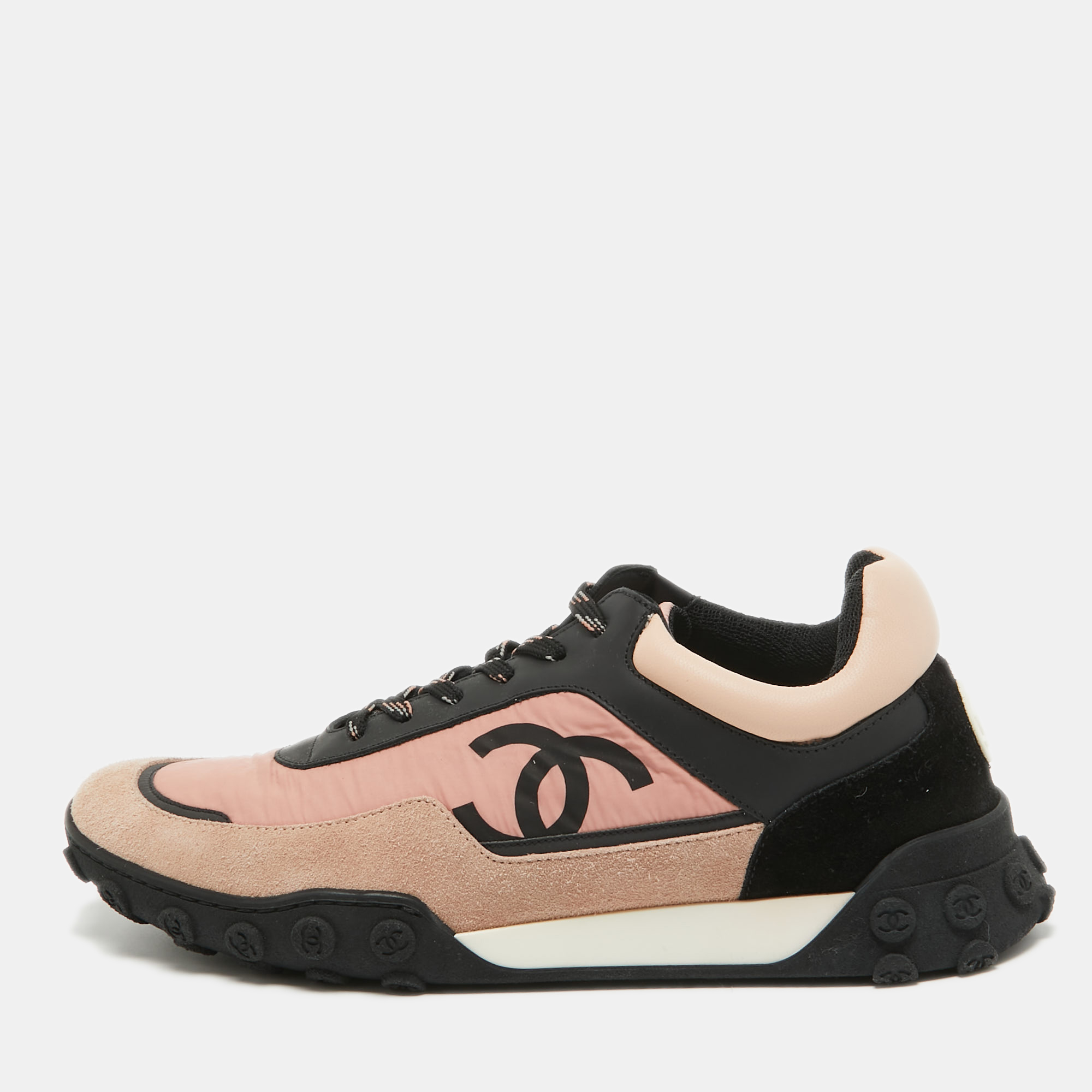 

Chanel Multicolor Nylon And Suede Logo Low Top Sneakers Size