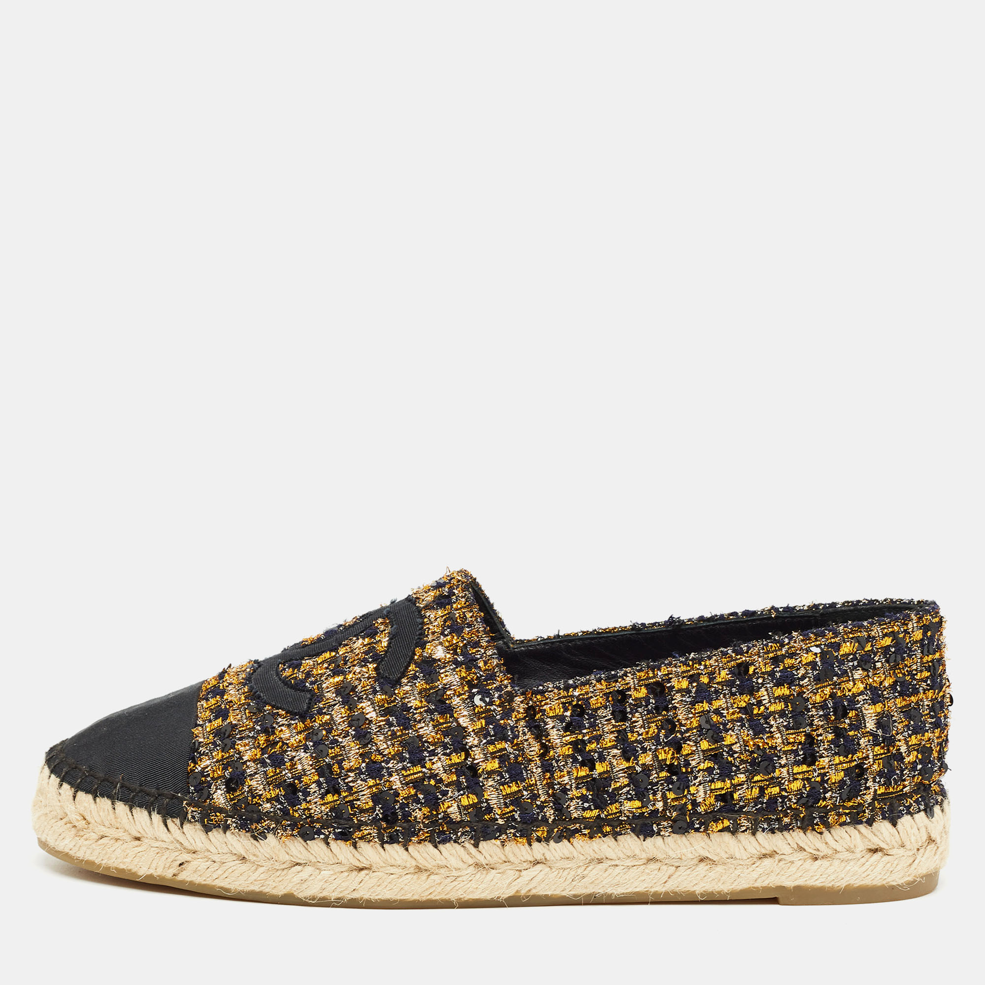 Chanel  Multicolor Tweed CC Cap Toe Espadrille Flats Size 39 