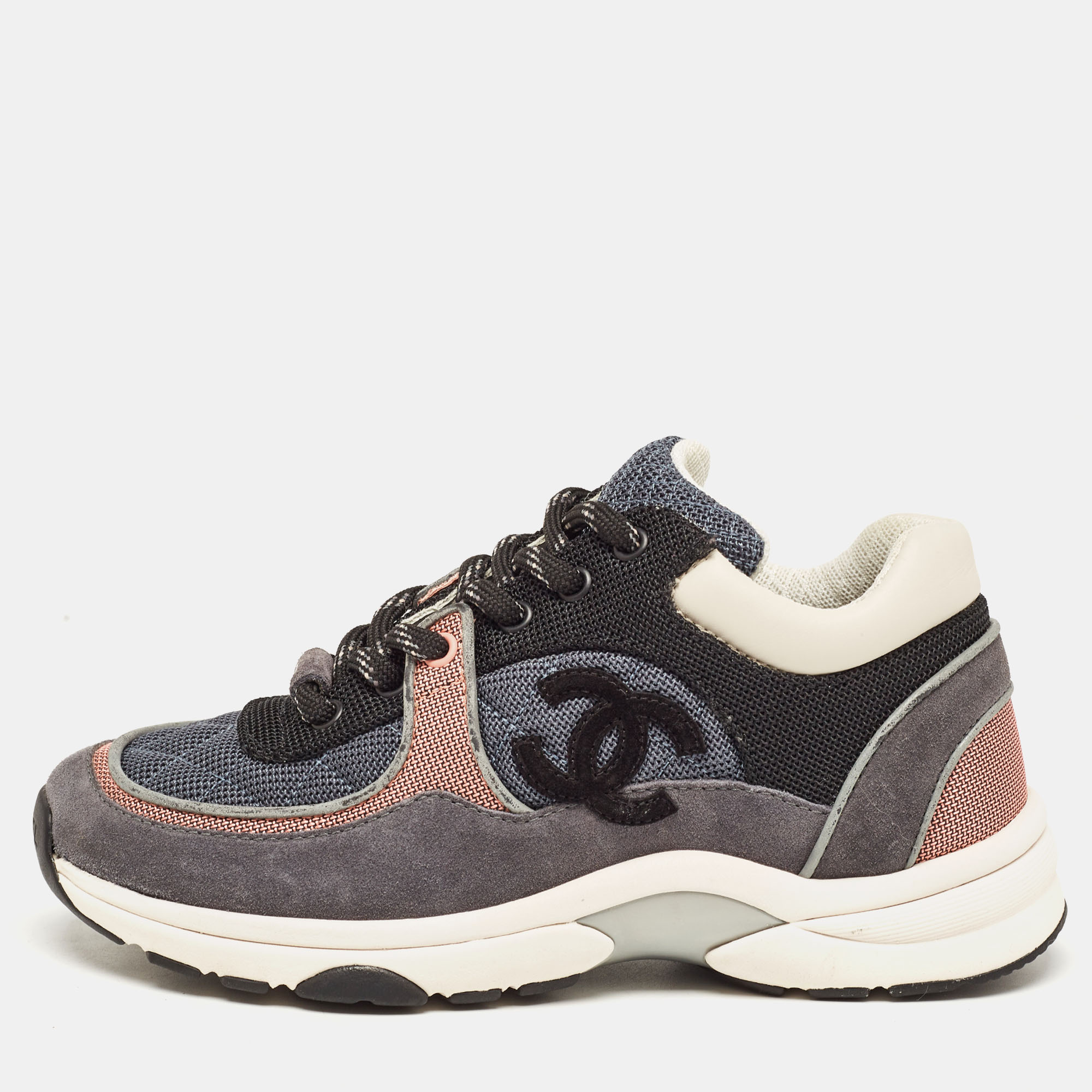 

Chanel Multicolor Mesh and Suede CC Logo Lace Up Sneakers Size