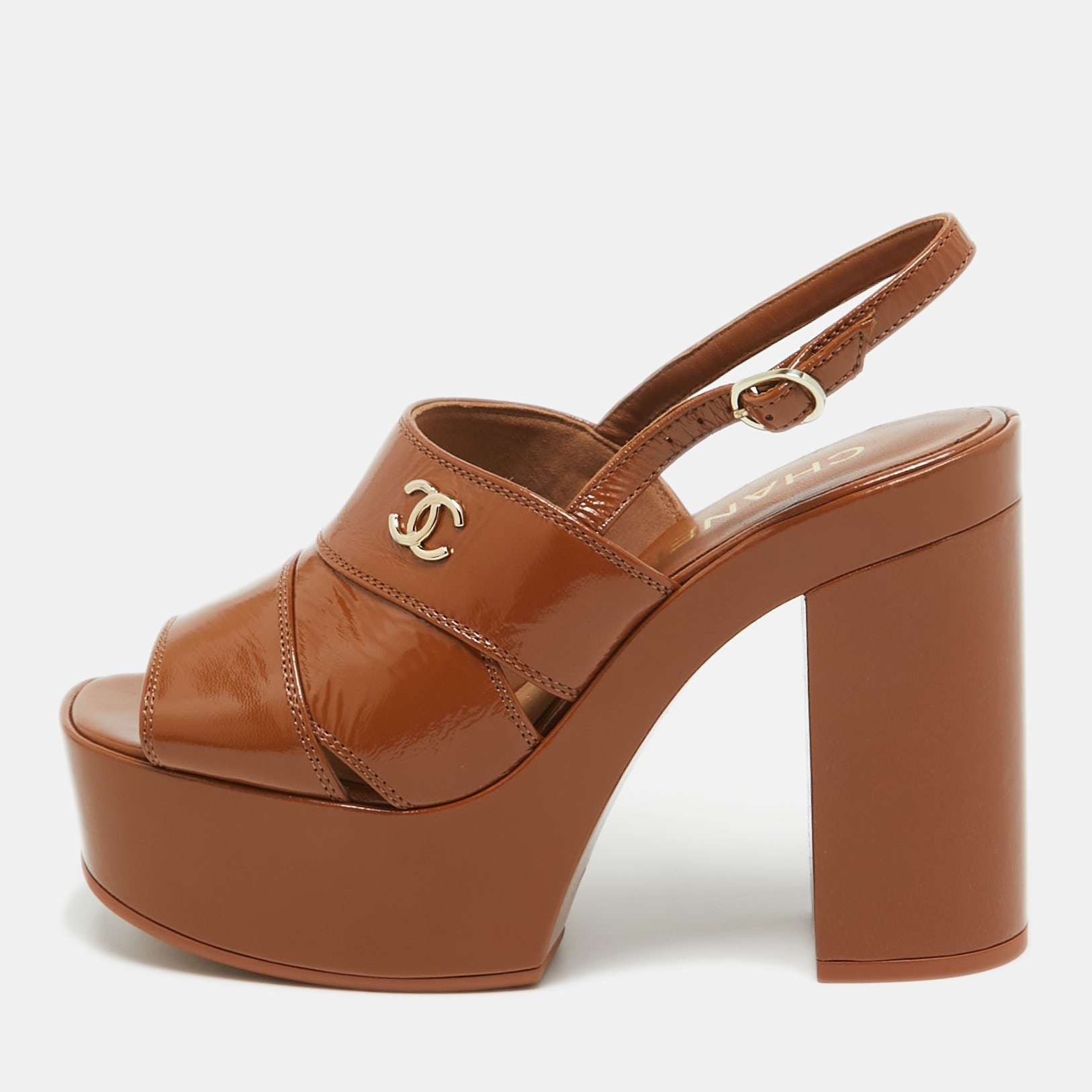 

Chanel Brown Interlocking CC Logo Leather Slingback Sandals Size