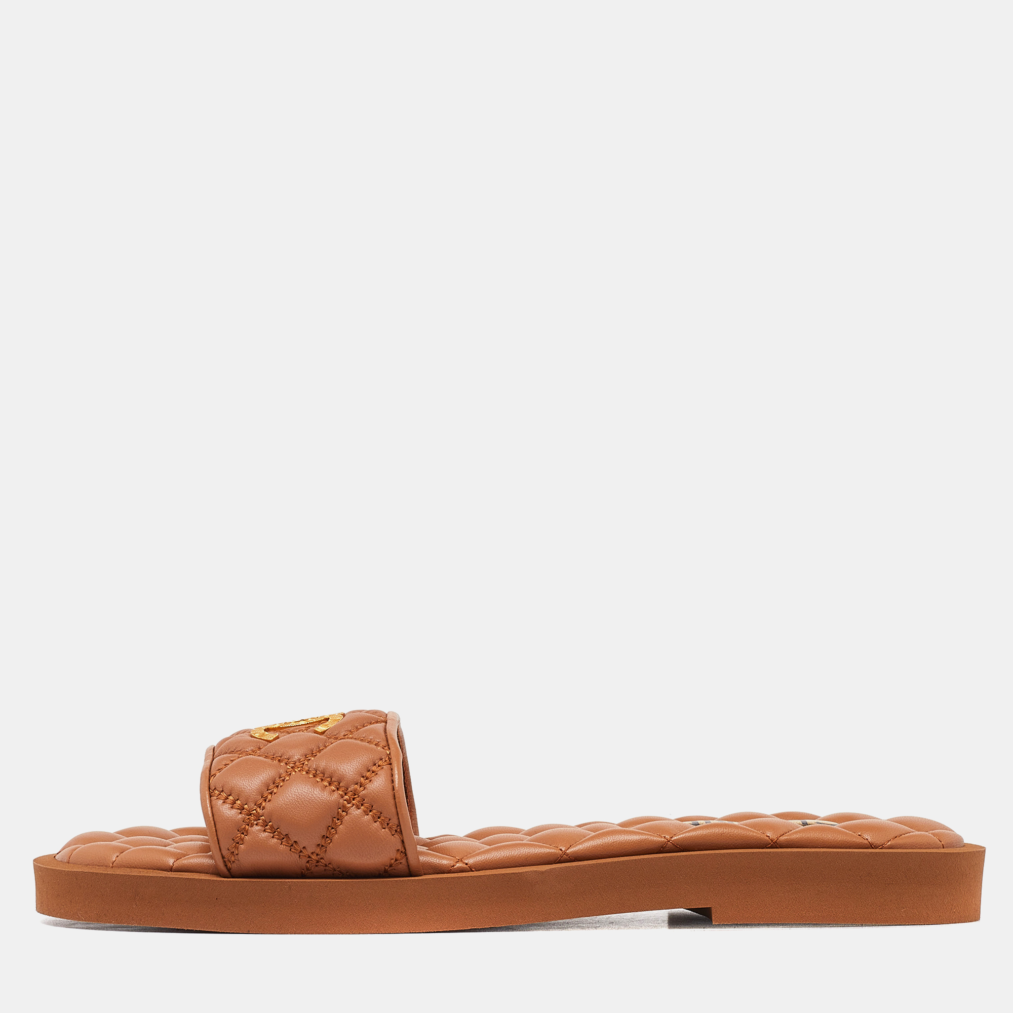 

Chanel Tan Quilted Leather CC Logo Flat Slides Size