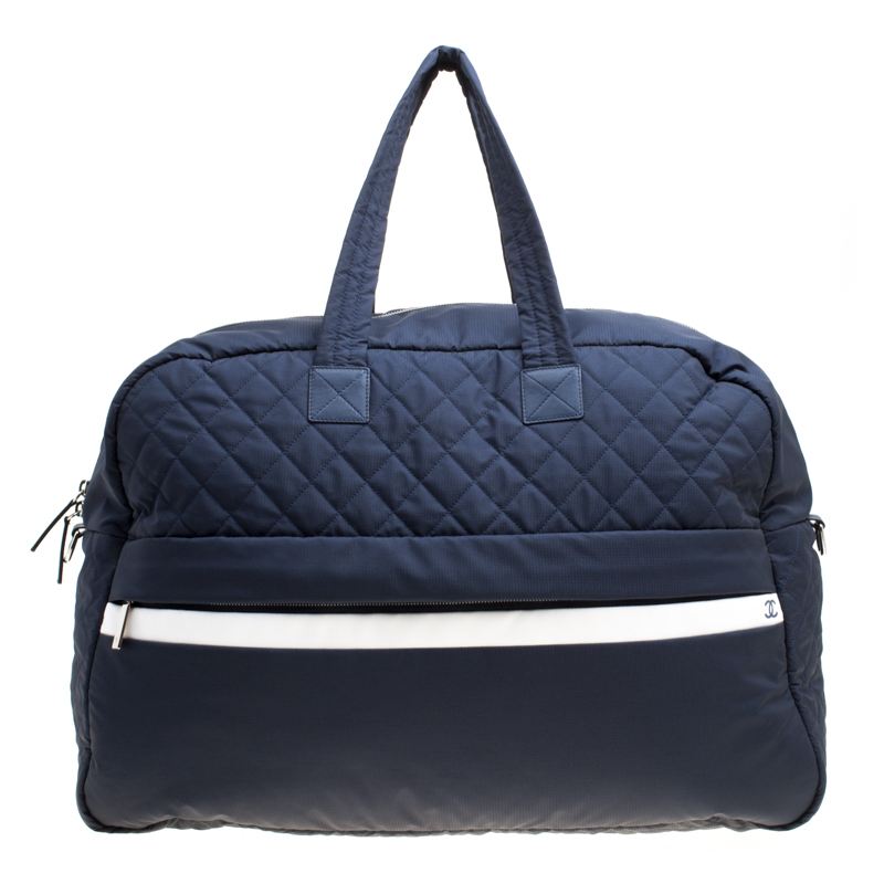 Chanel Navy Blue Nylon Sport Line Front Zip Weekender Travel Bag Chanel Navy Blue Nylon Sport Line Front Zip Weekender Travel Bag