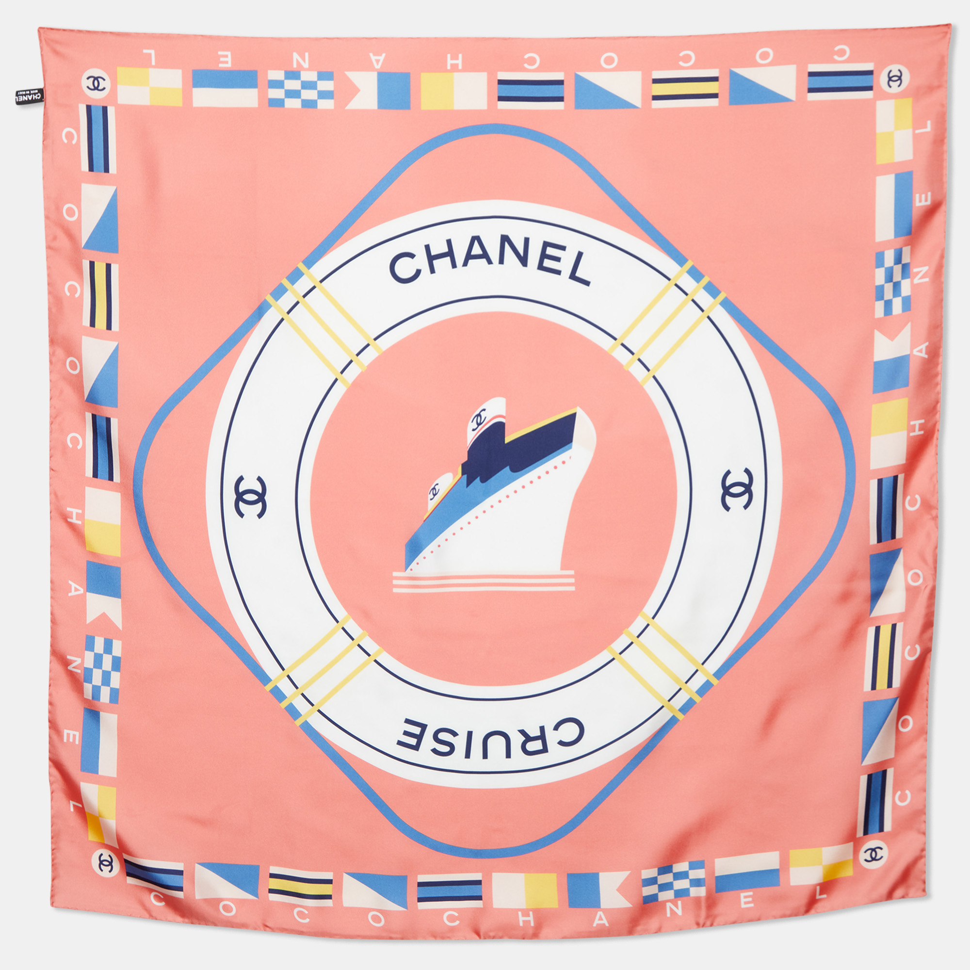 

Chanel Coral Pink Chanel Cruise Print Silk Square Scarf