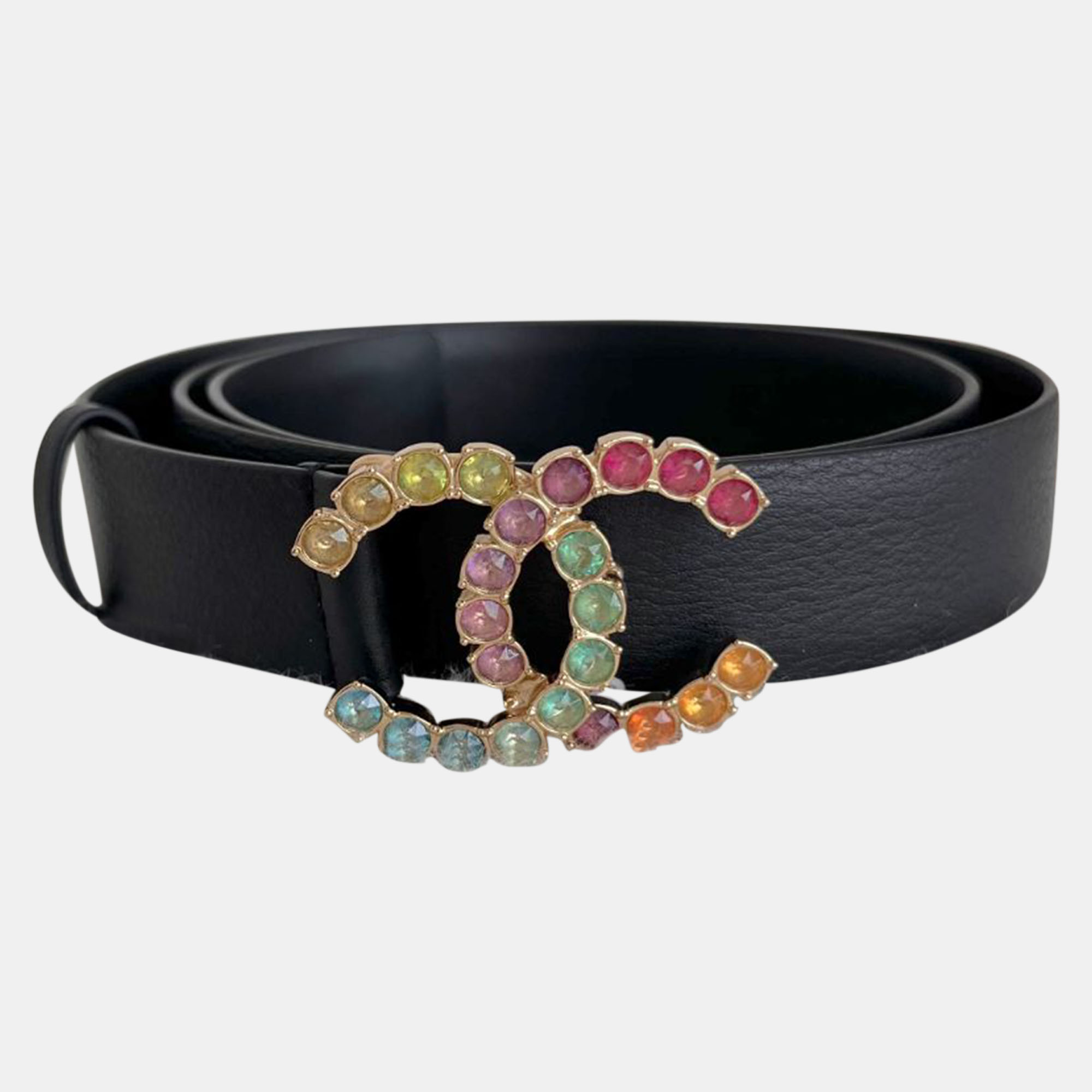 

Chanel Black Leather Rainbow CC Buckle Belt