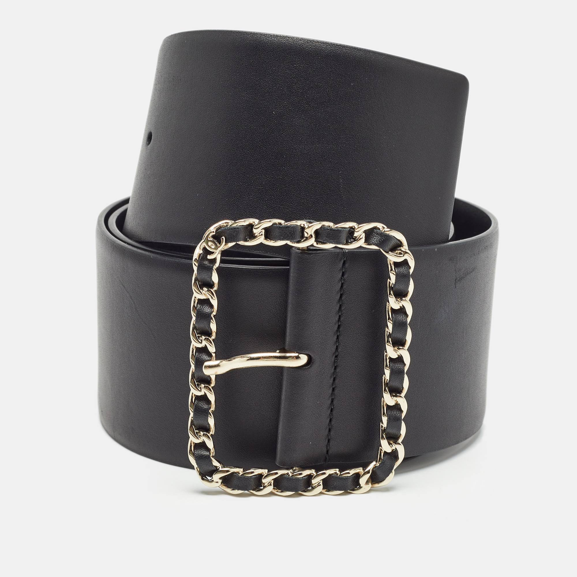 

Chanel Black Leather Chain Buckle Waist Belt