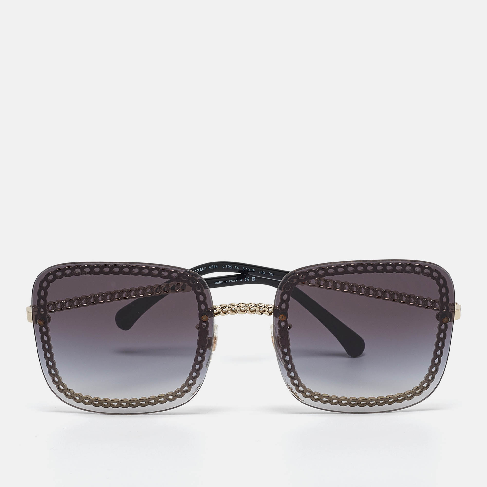 

Chanel Gold Tone/Grey Gradient 4244 Chain Detail Square Sunglasses, Black