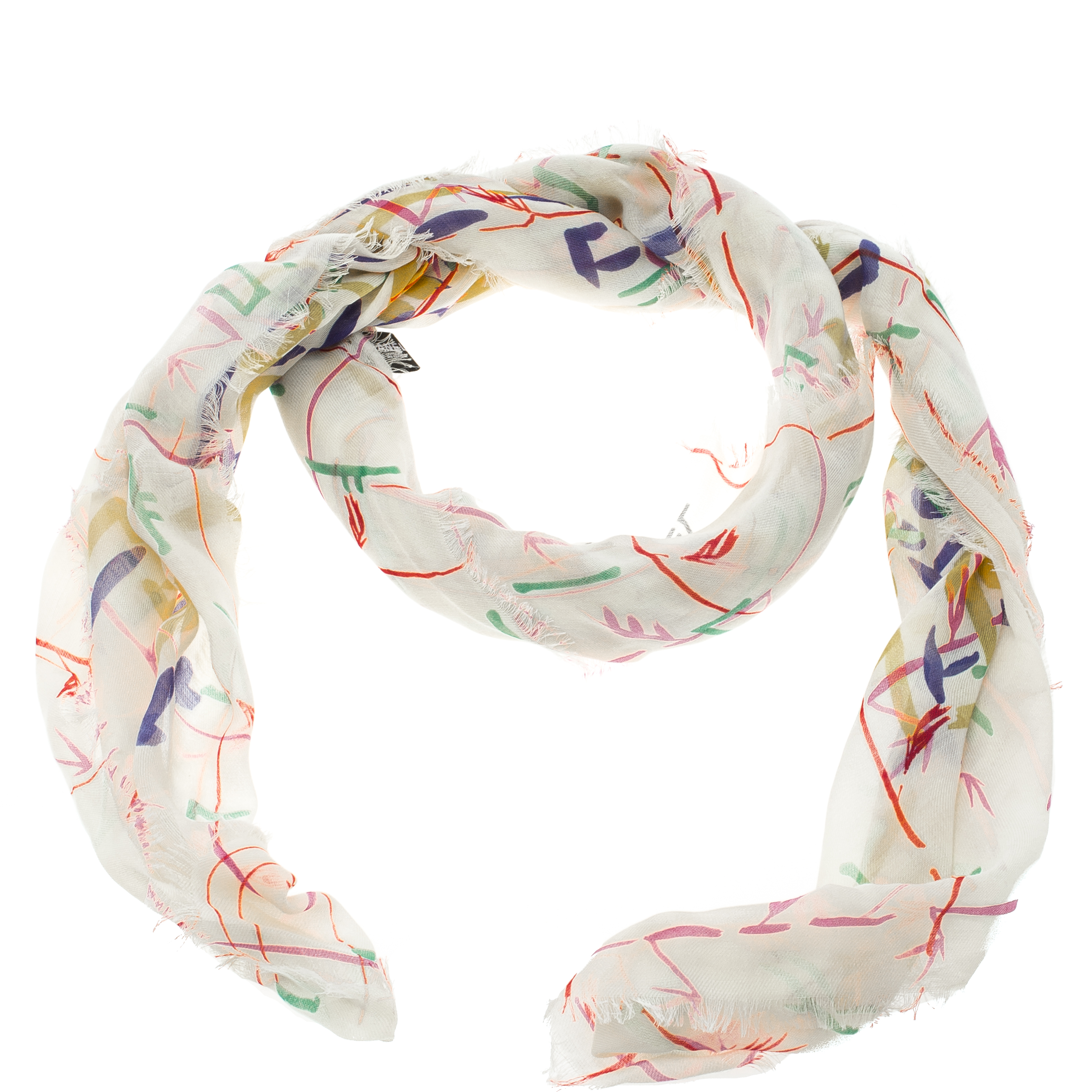 Pre Owned Chanel Vintage Cream Cashmere and Cotton Gauze Multicolor Abstract Print Stole