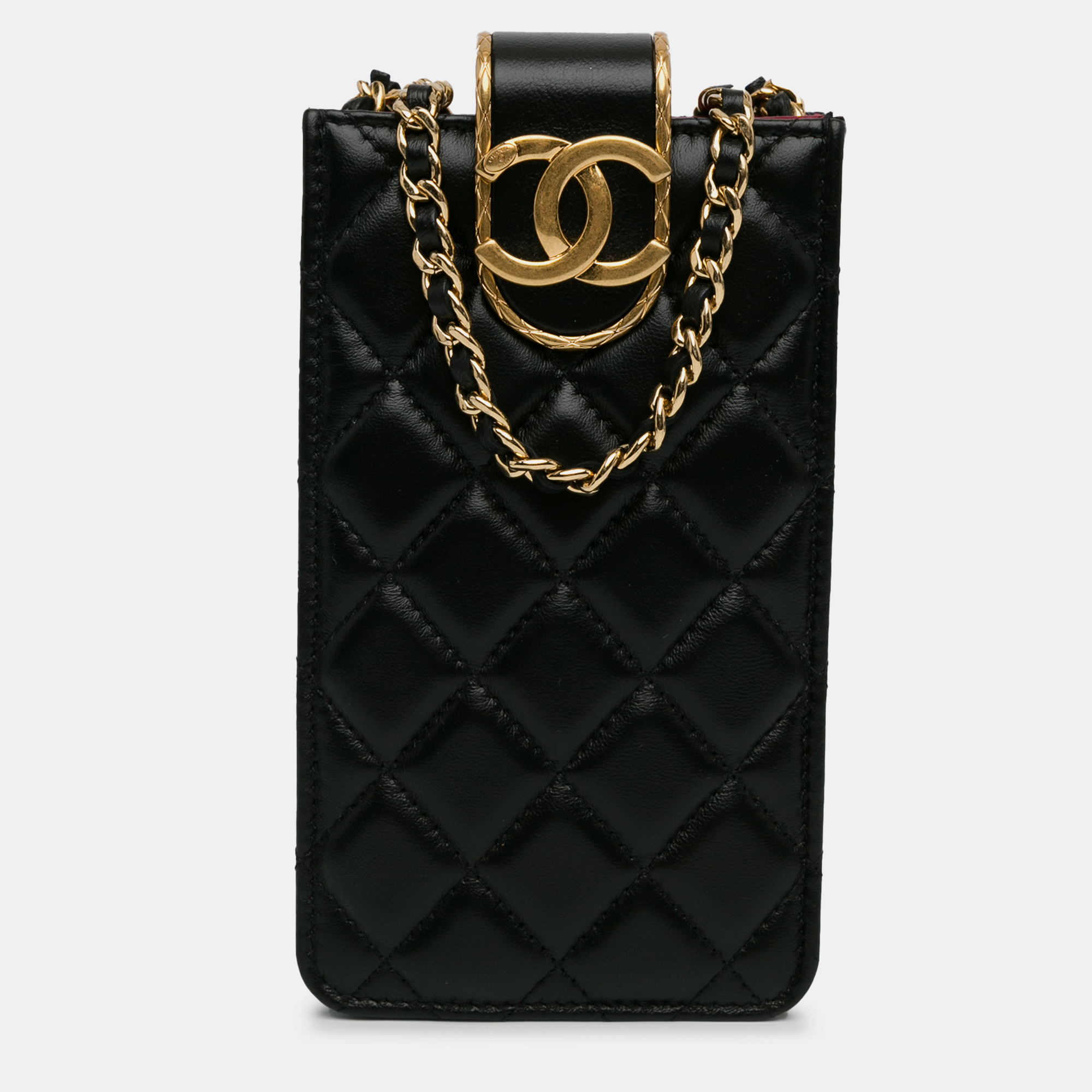 

Chanel CC Quilted Lambskin Phone Holder with Chain, Black