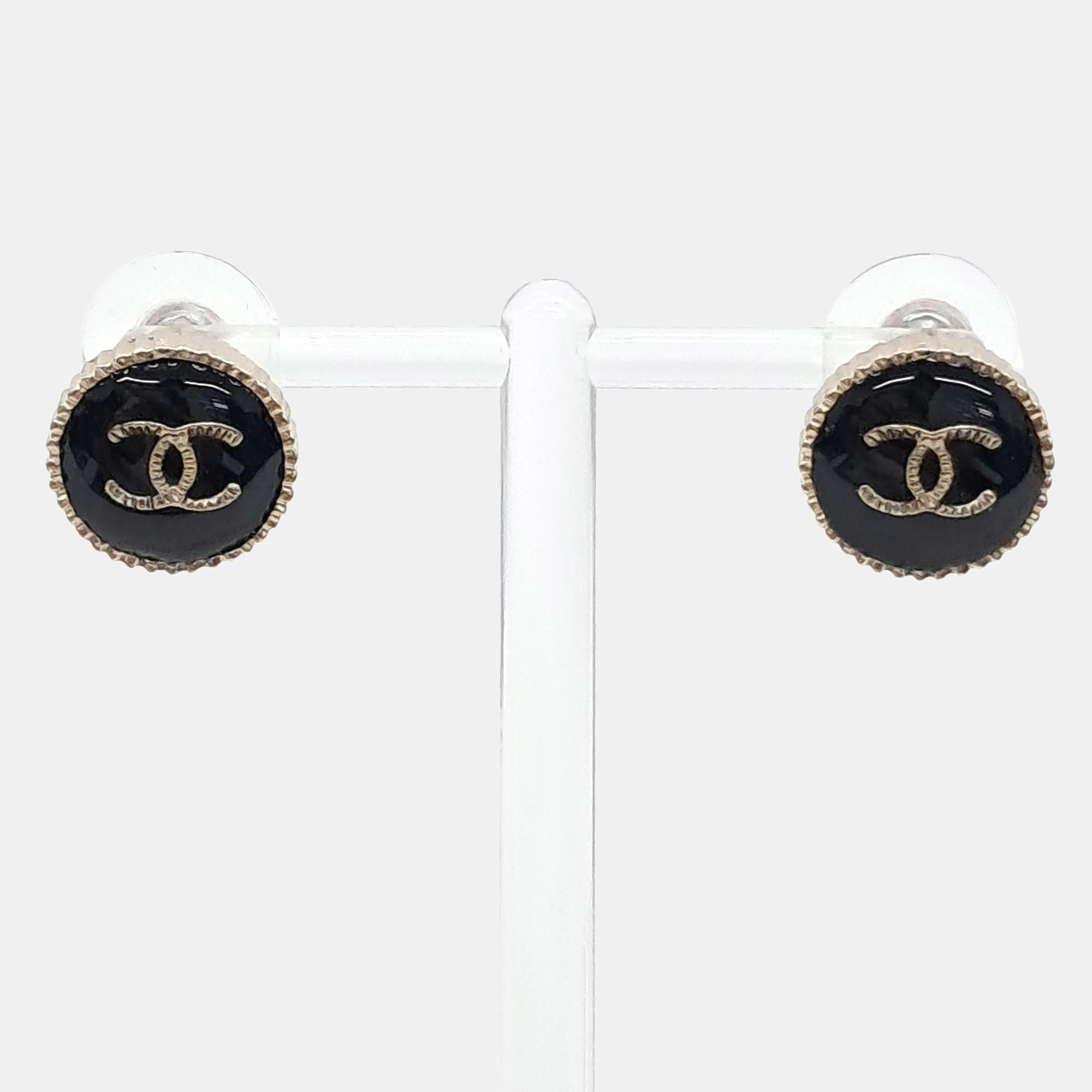 

Chanel Black/Gold CC Button Earrings