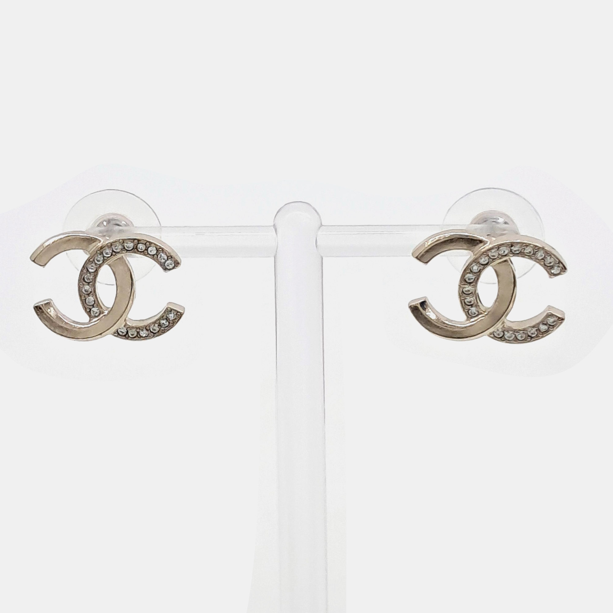 

Chanel Gold Tone & Crystal CC Stud Earrings