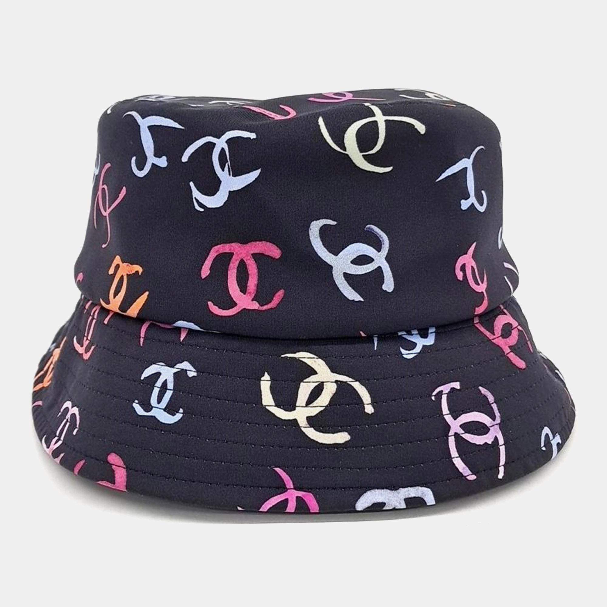 

Chanel Multicolour Denim CC Bucket Hat, Black