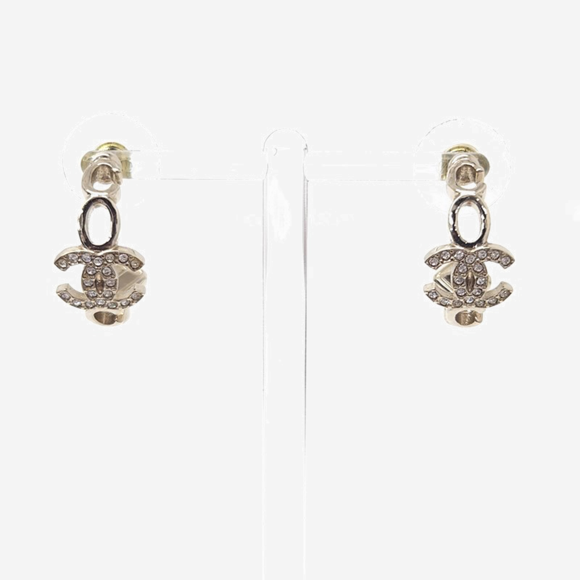 

Chanel Silver Tone CC Crystal Studded Drop Earrings