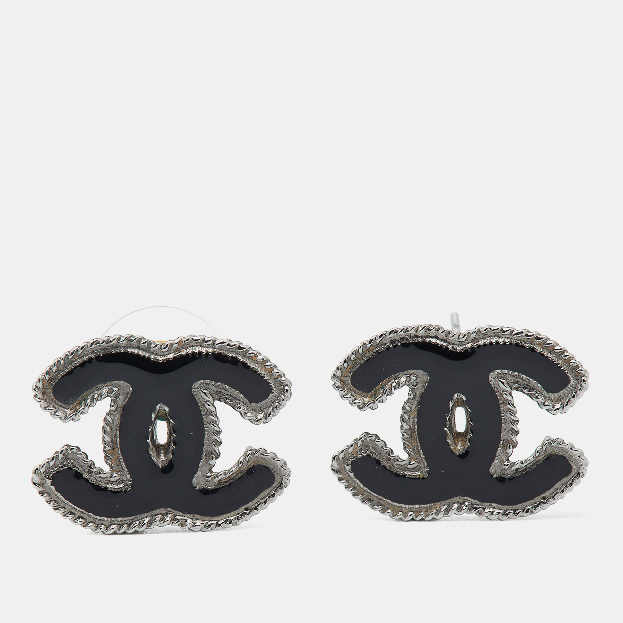 

Chanel CC Enamel Silver Tone Earrings