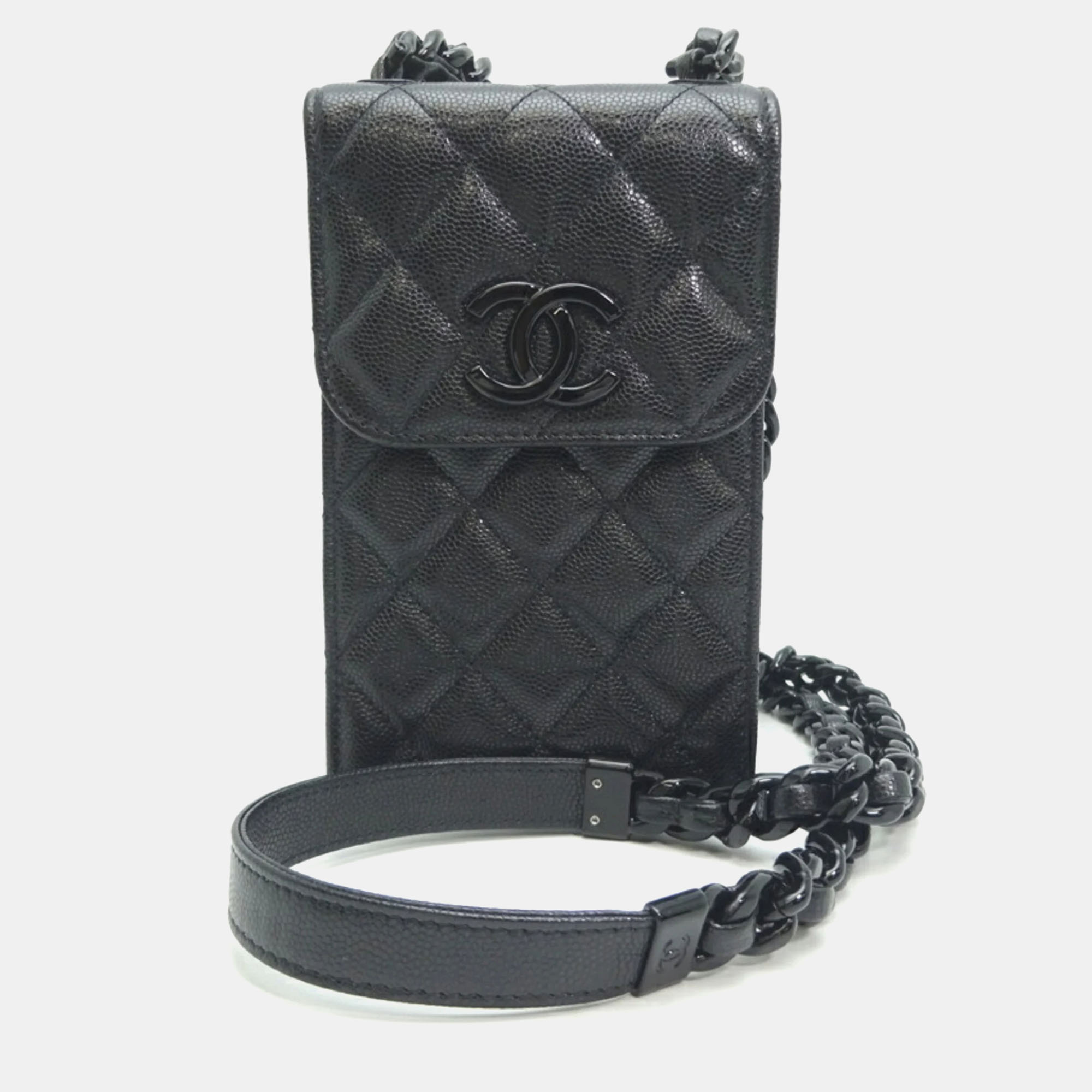 

Chanel Black Quilted Caviar My Everything Phone Holder Crossbody Bag