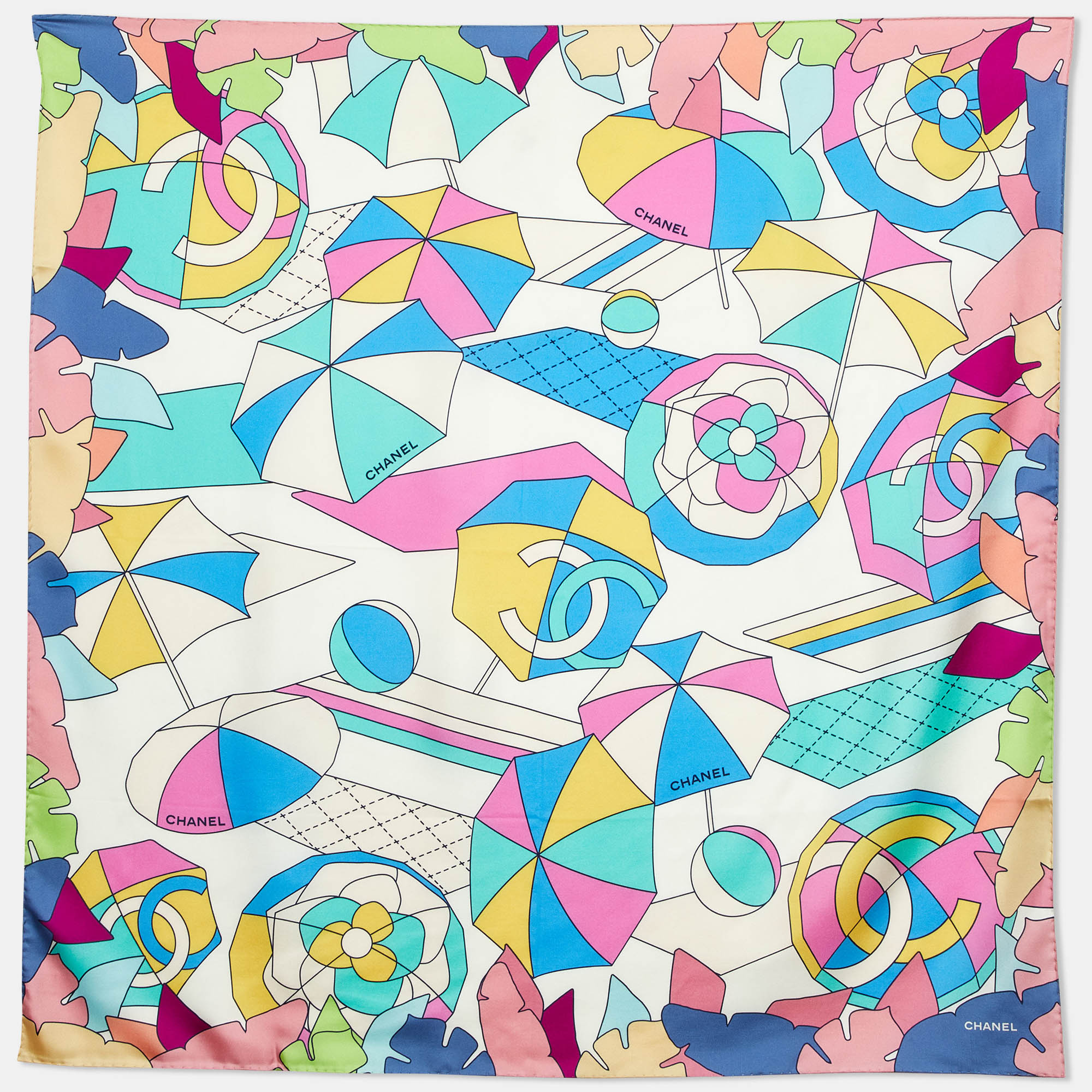 

Chanel Multicolor CC Umbrella Print Silk Square Scarf