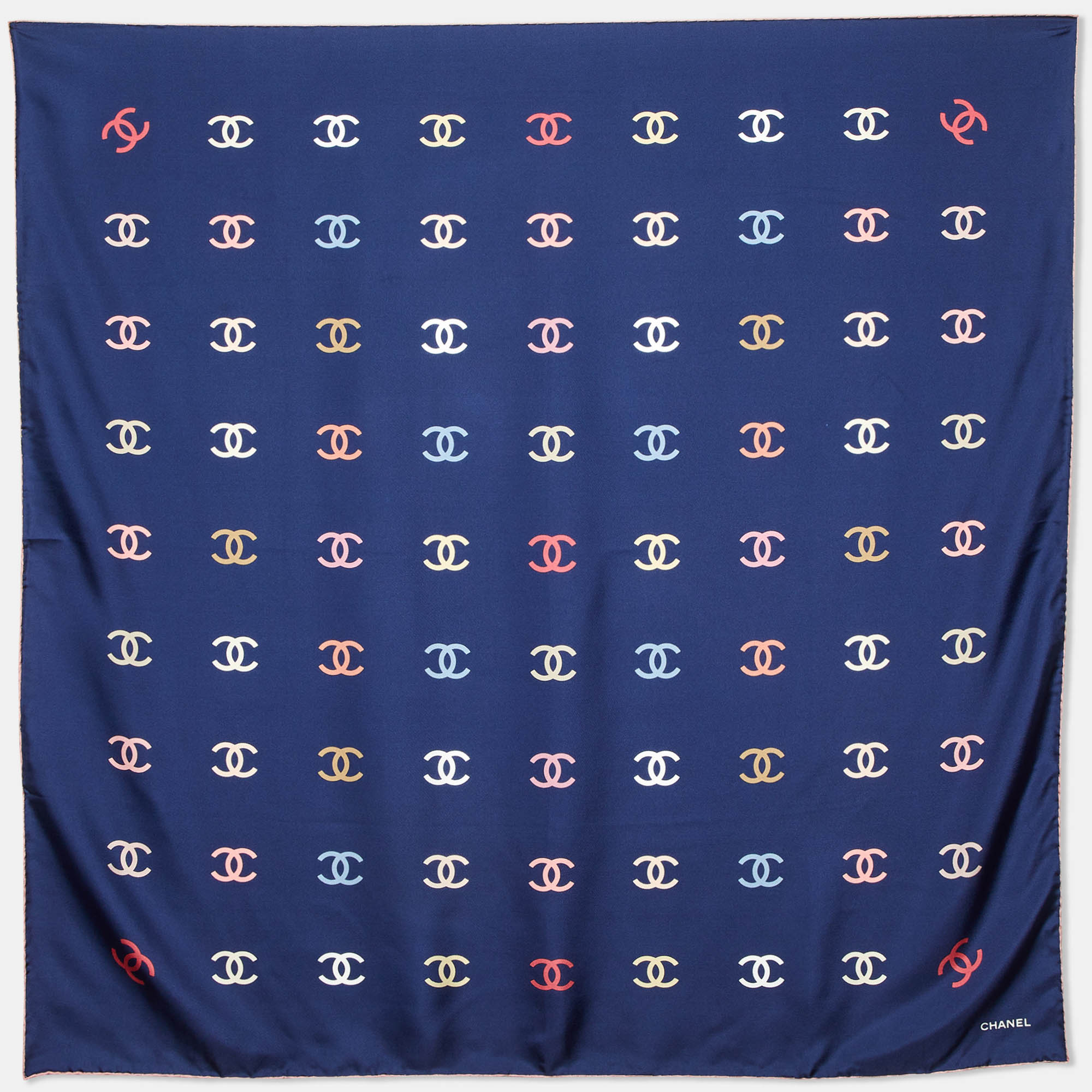 

Chanel Navy Blue CC Print Silk Square Scarf