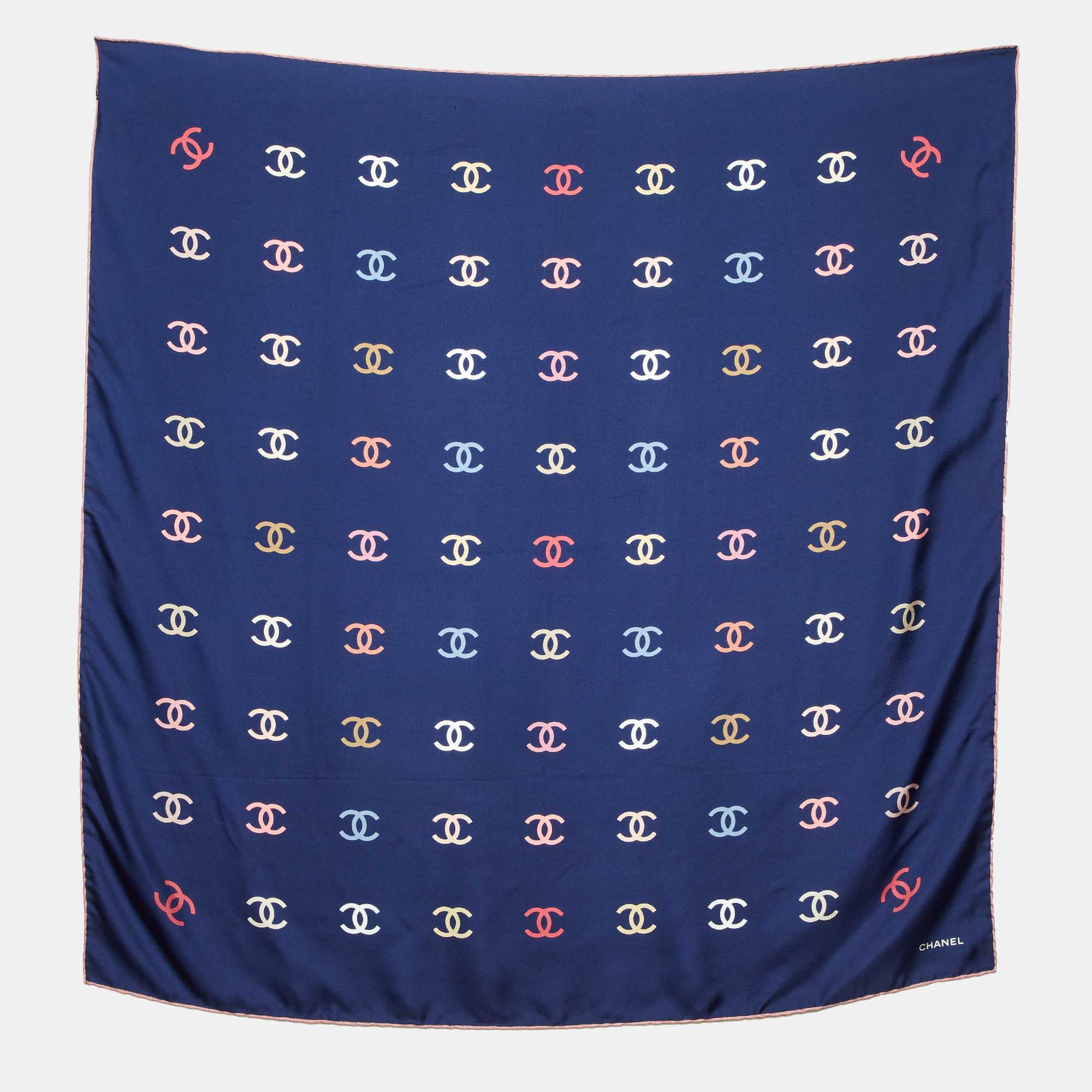 

Chanel Navy Blue All-Over CC Print Silk Square Scarf