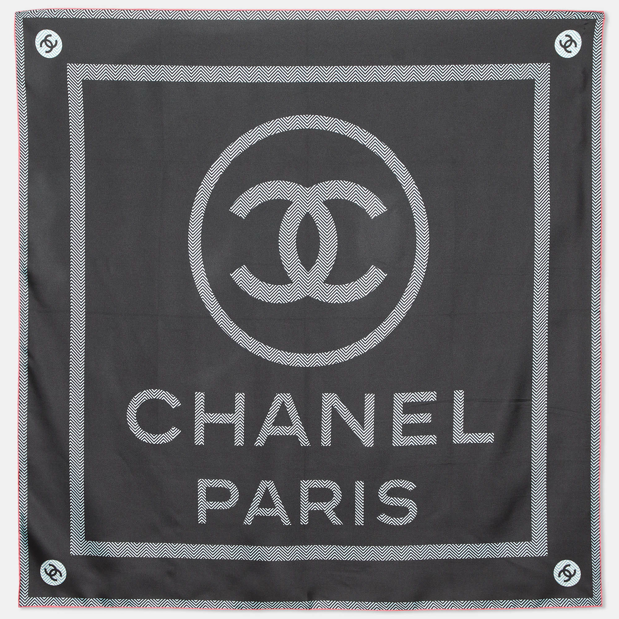 

Chanel Black CC Logo Print Silk Square Scarf