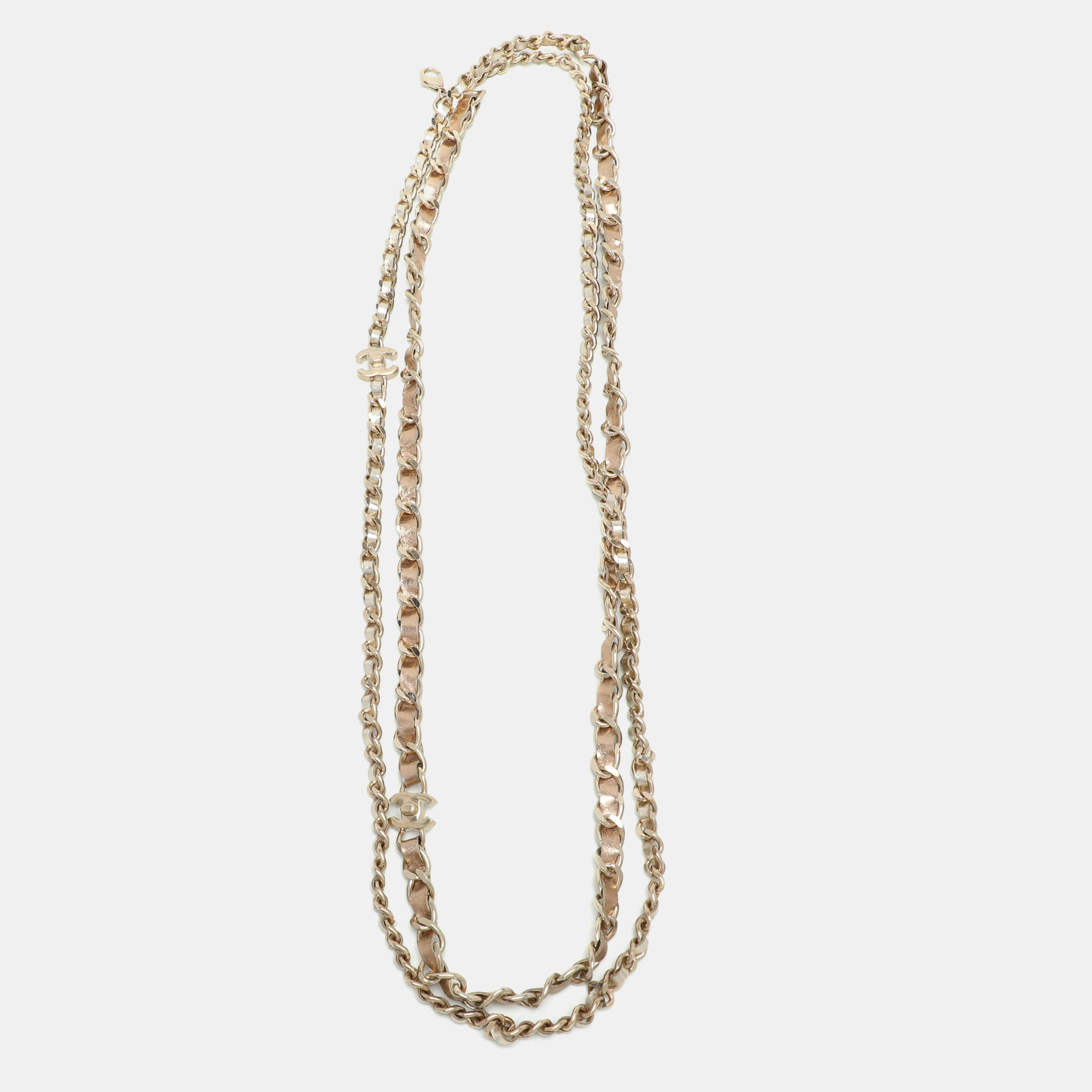 

Chanel Gold Leather CC Chain Link Long Necklace