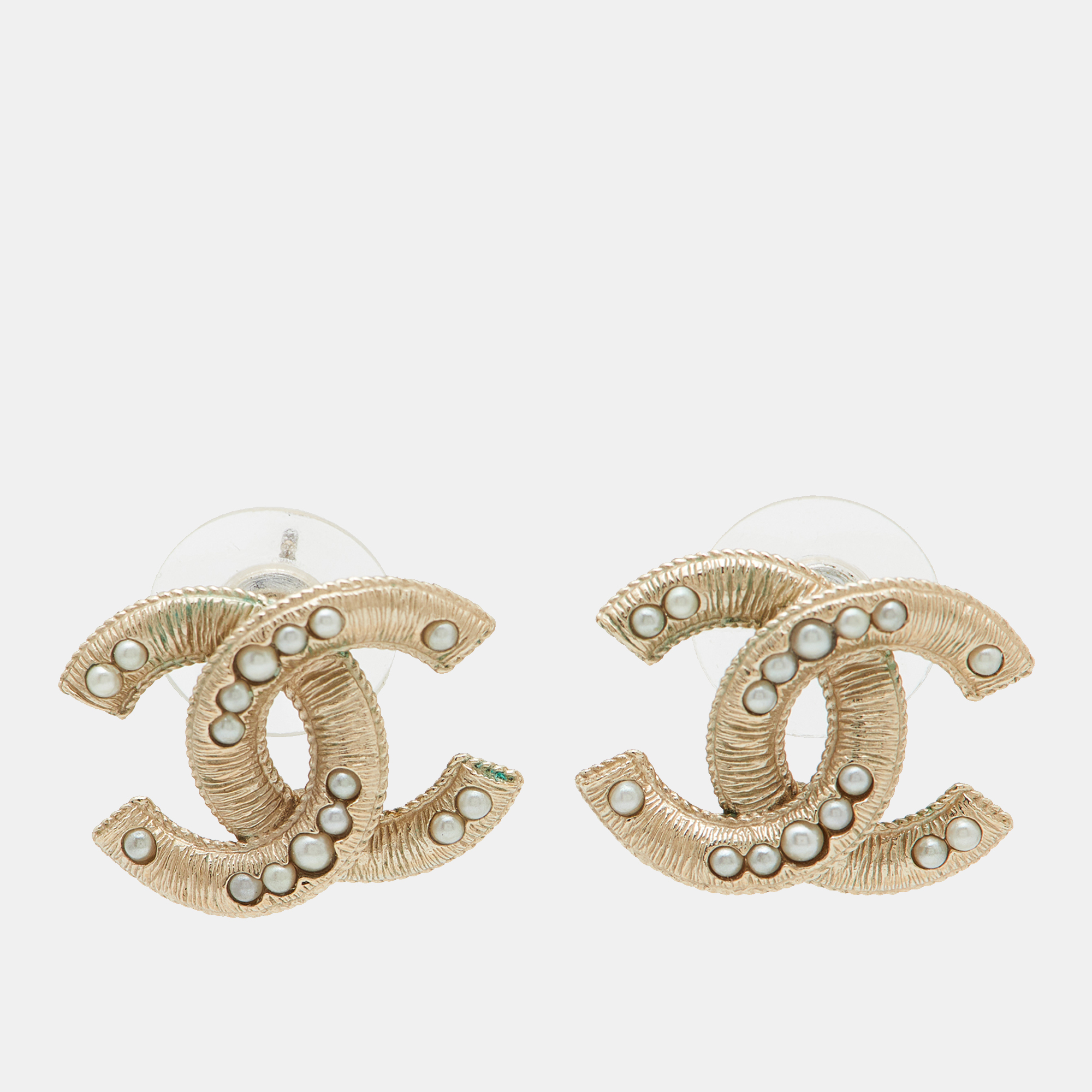 

Chanel CC Pale Gold Tone & Faux Pearl Stud Earrings