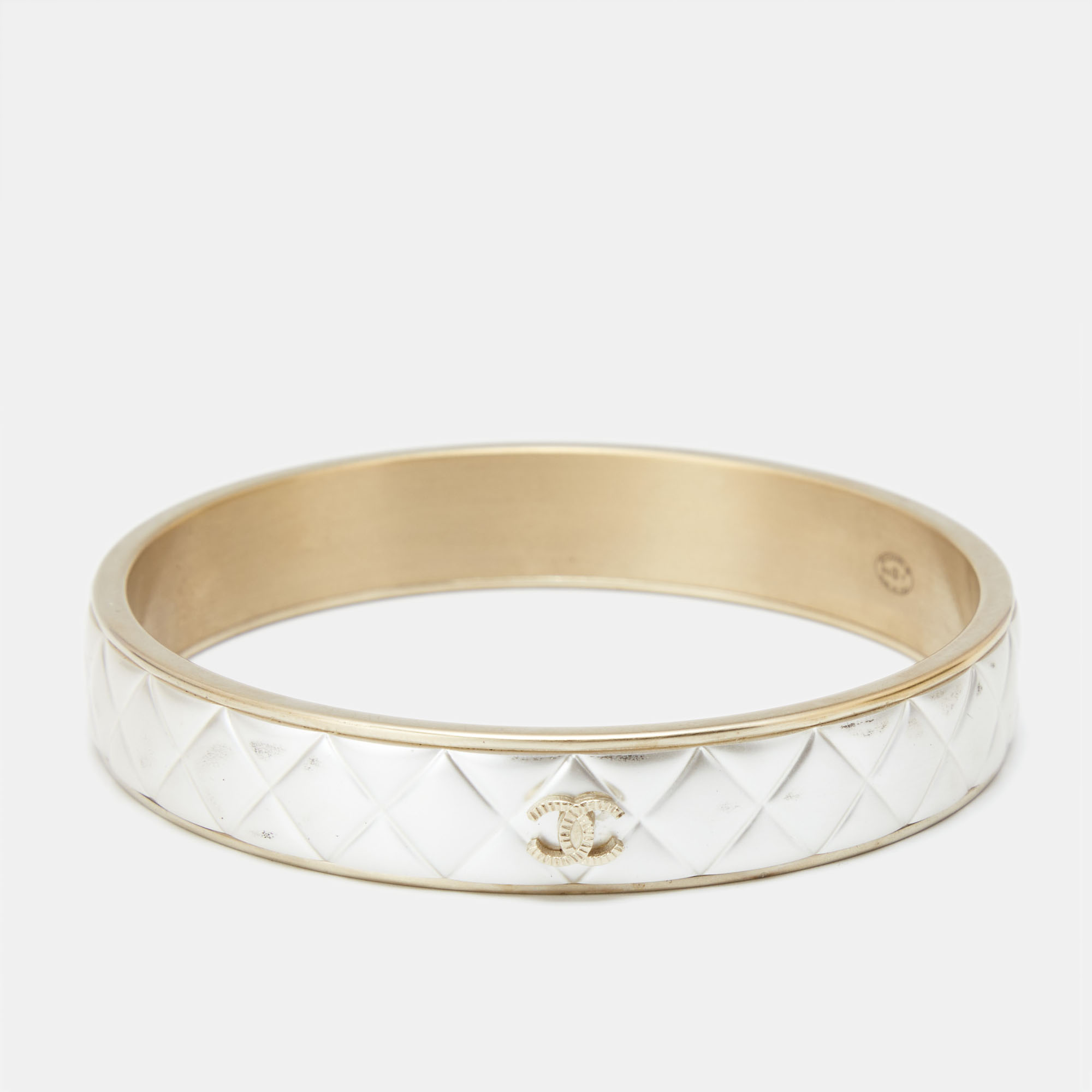 

Chanel CC Composite Gold Tone Bangle Bracelet, White