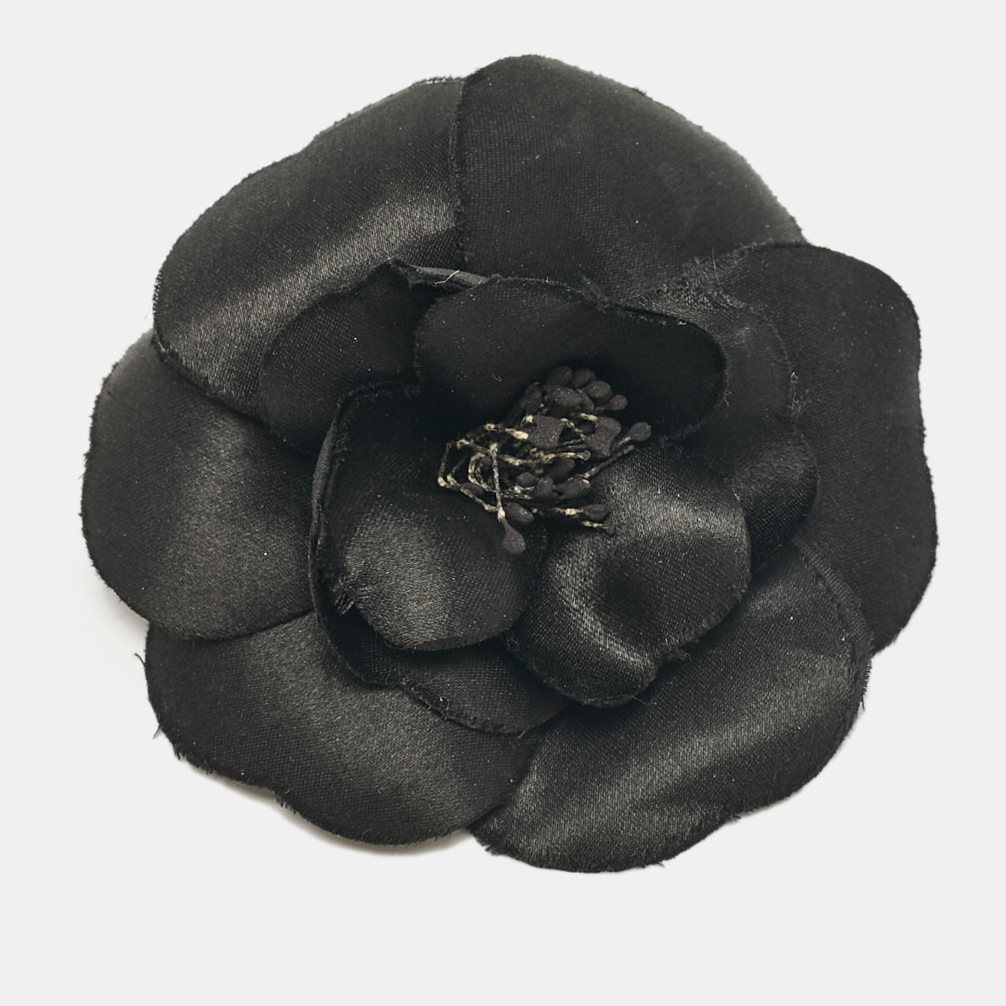 

Chanel Vintage Black Camellia Silk Pin Brooch