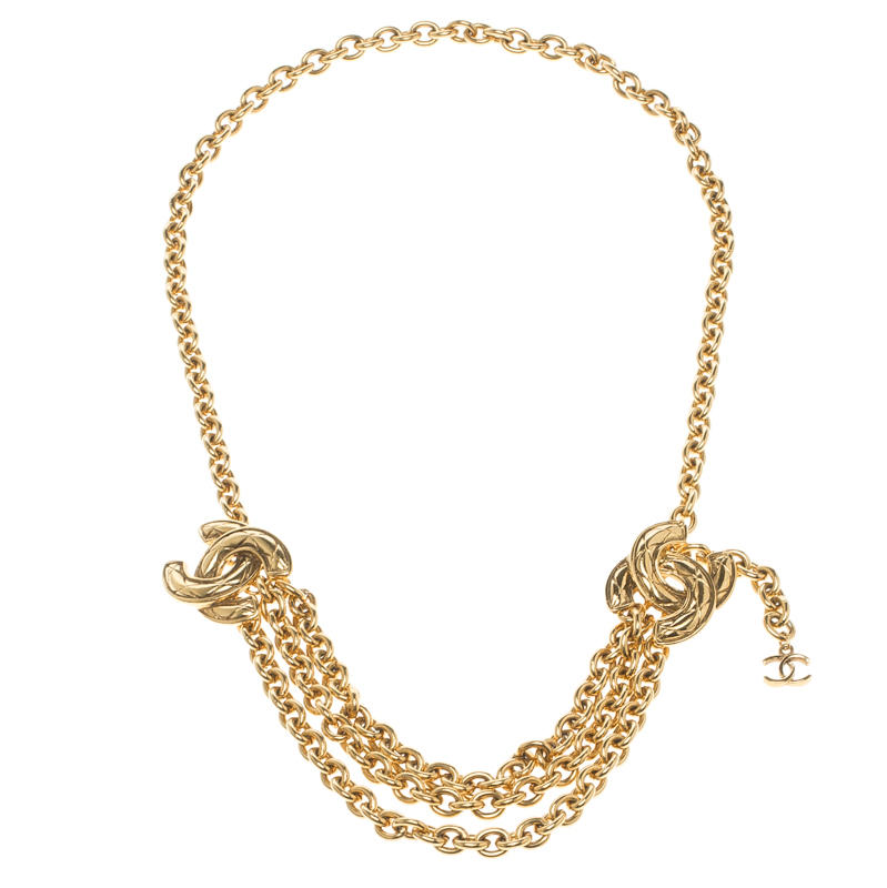 Chanel Vintage Gold Long Mirror Chain Necklace  Wopsters Closet