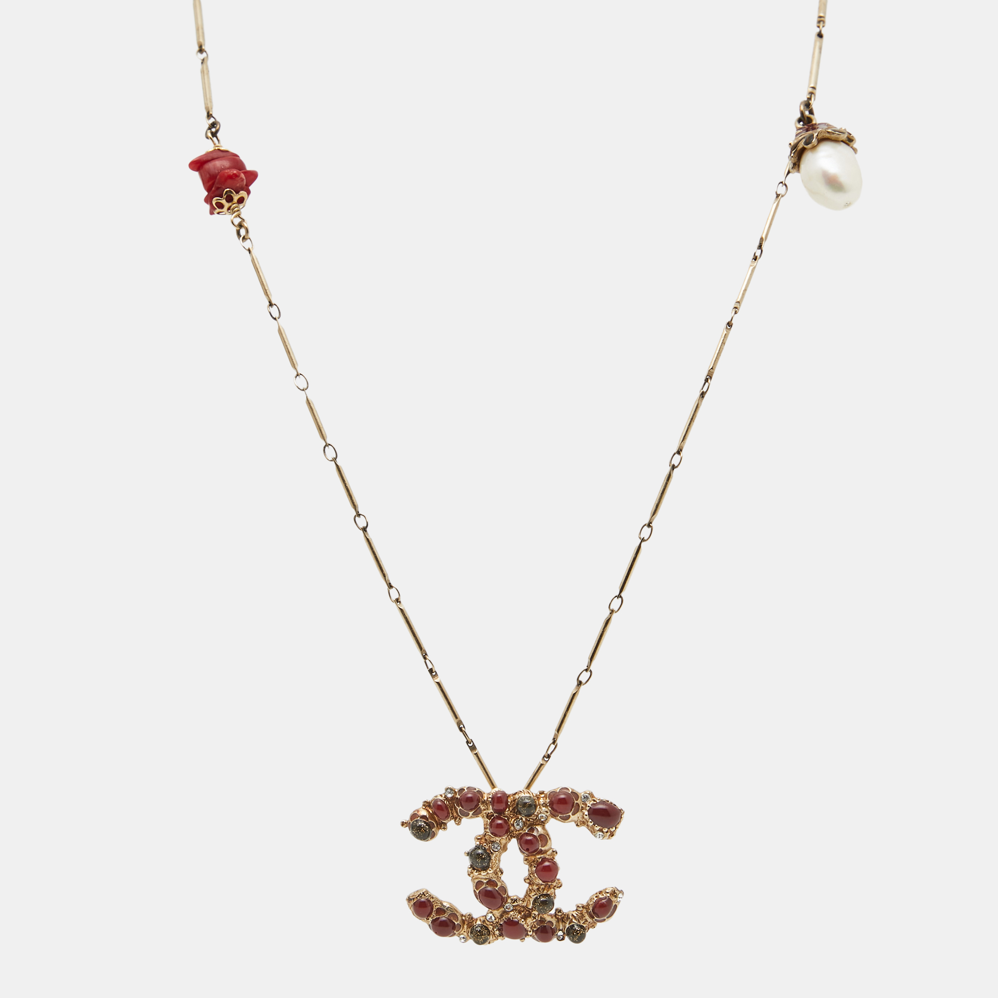 

Chanel CC Enamel Crystal Gold Tone Necklace