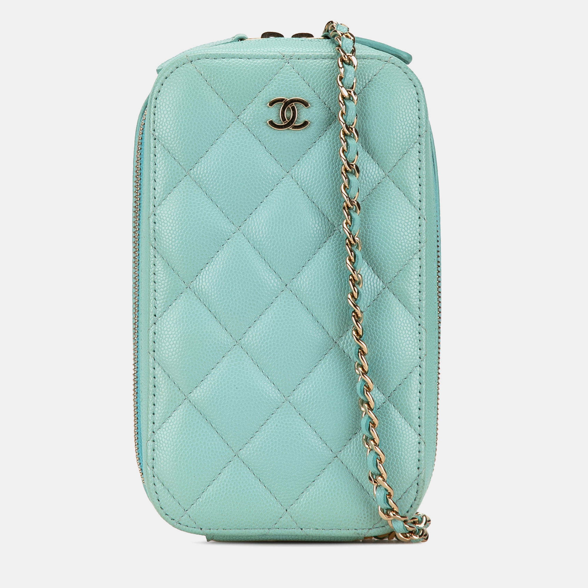 

Chanel CC Quilted Caviar Zip Phone Case, Blue