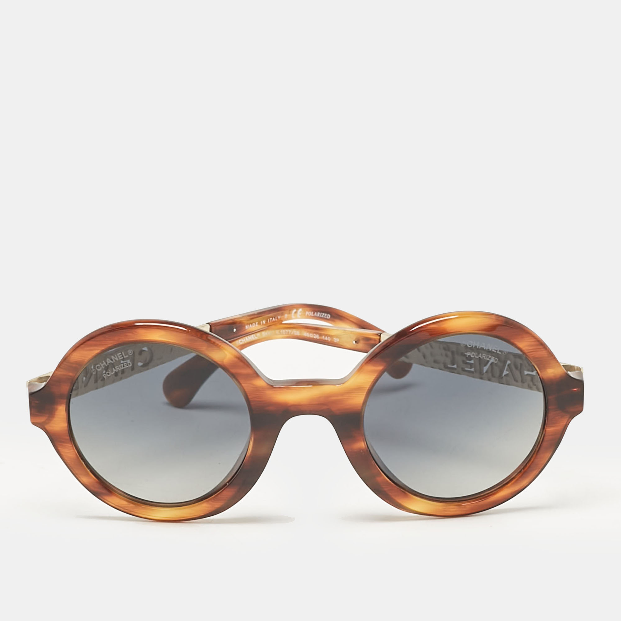 

Chanel Brown/Black Gradient 5441 Metal Logo Round Sunglasses