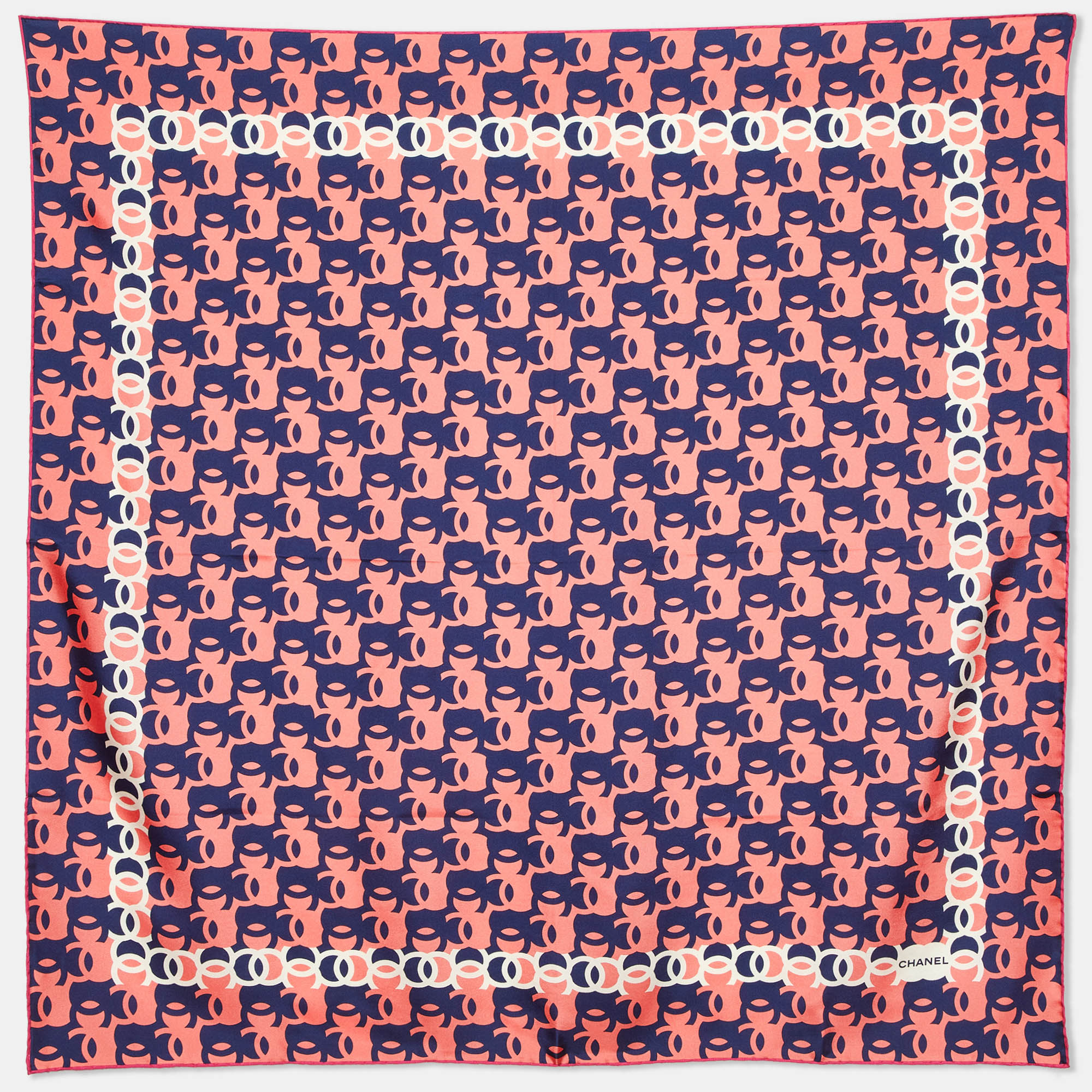 Pre-owned Chanel Pink/blue Cc Print Silk Square Scarf