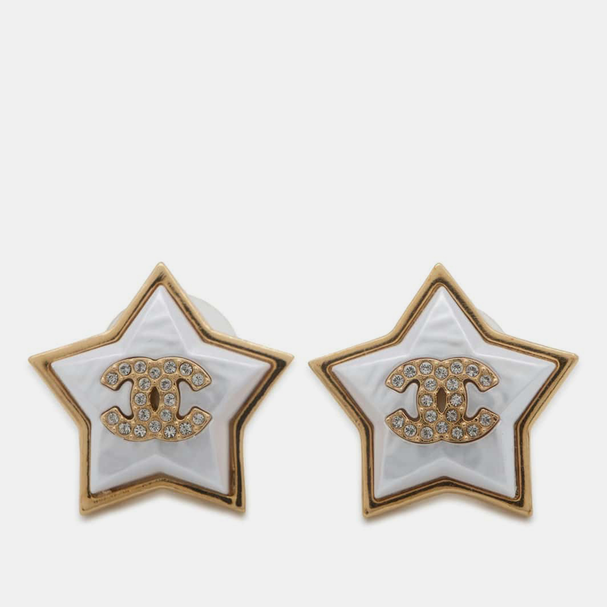 

Chanel Gold/Whit Metal Rhinestone CC Logo Star Earring