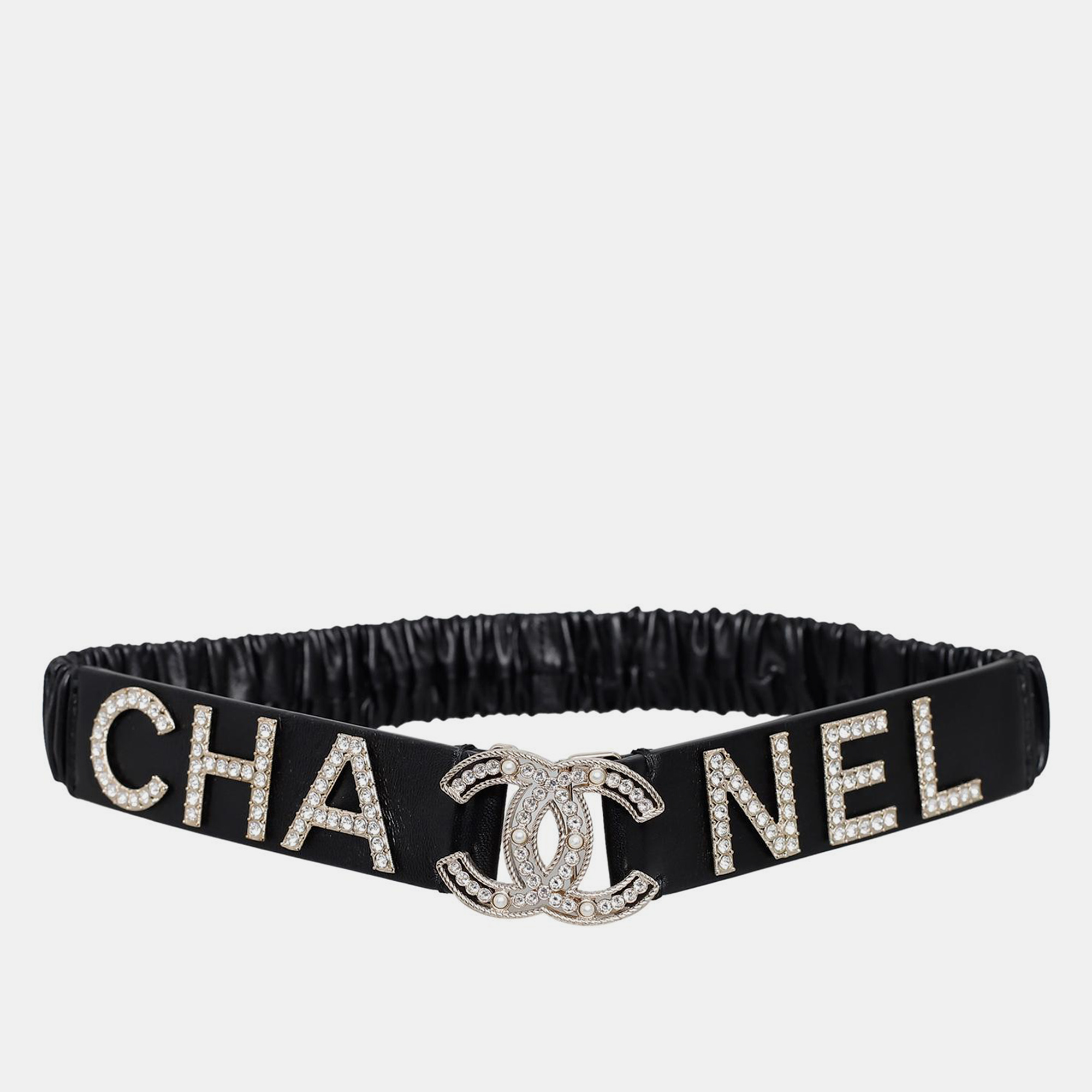 Pre-owned Chanel Black Logo Crystal Waist Belt