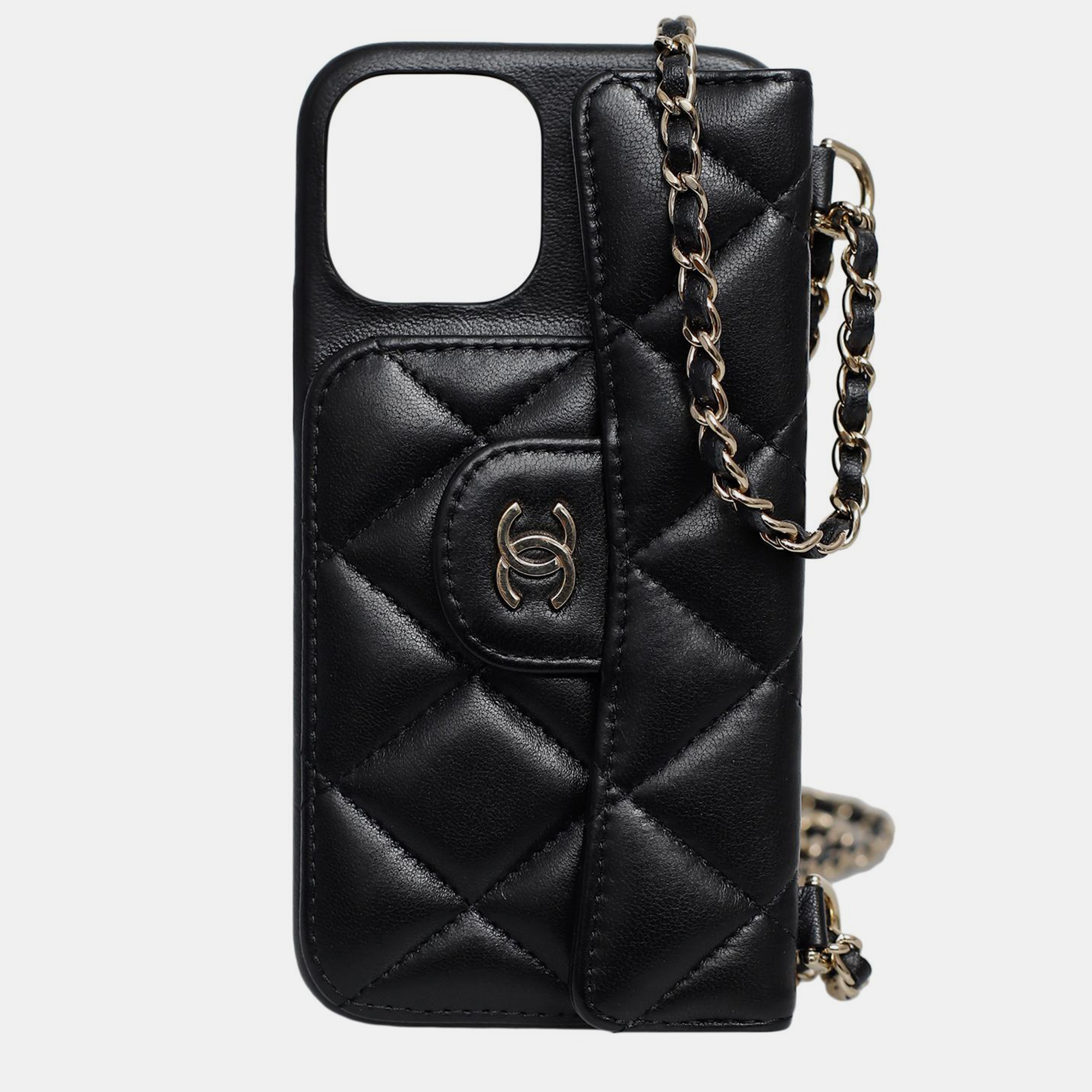 

Chanel Black Lambskin Quilted iPhone 12Pro Chain Case