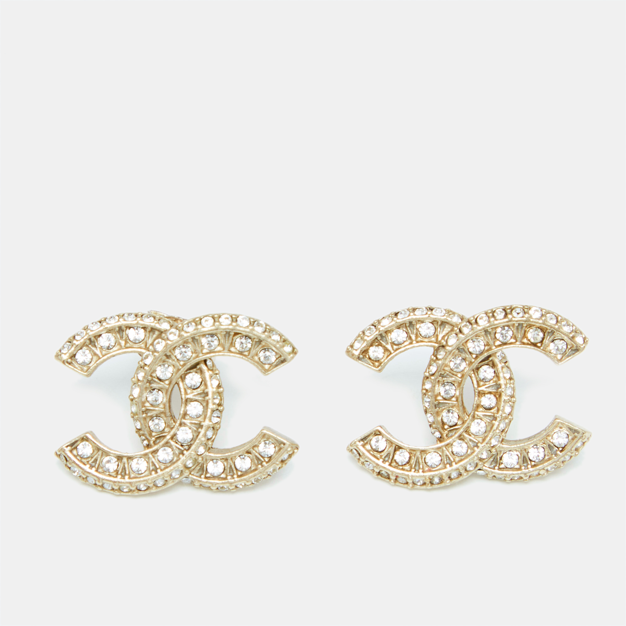 

Chanel CC Crystals Gold Tone Stud Earrings