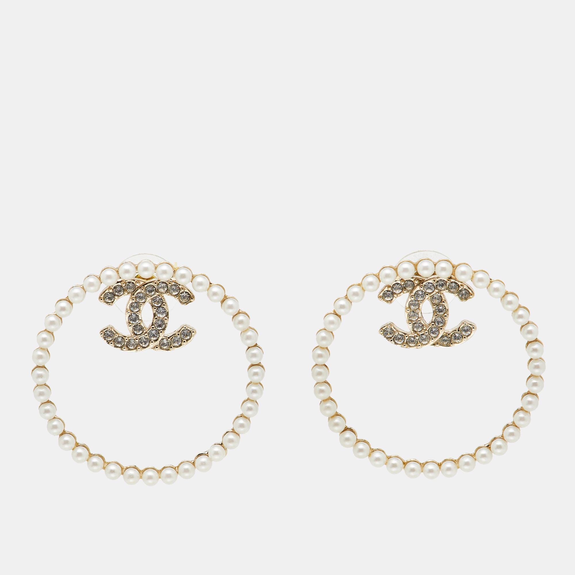 

Chanel CC Crystals Faux Pearl Gold Tone Earrings