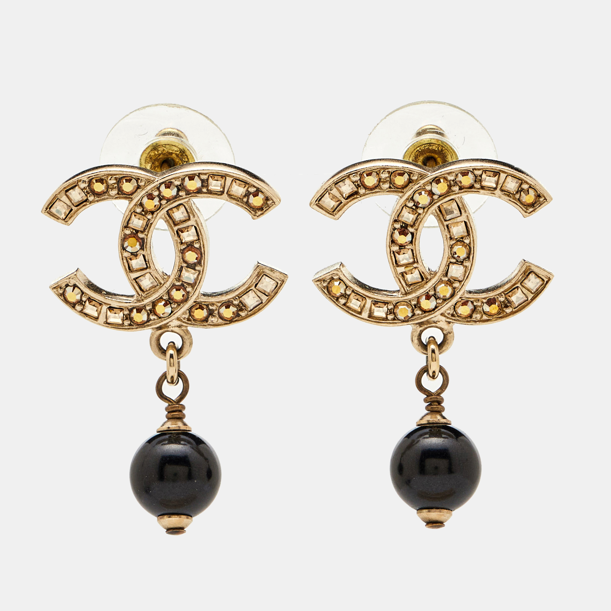 

Chanel CC Bead Crystals Gold Tone Drop Earrings