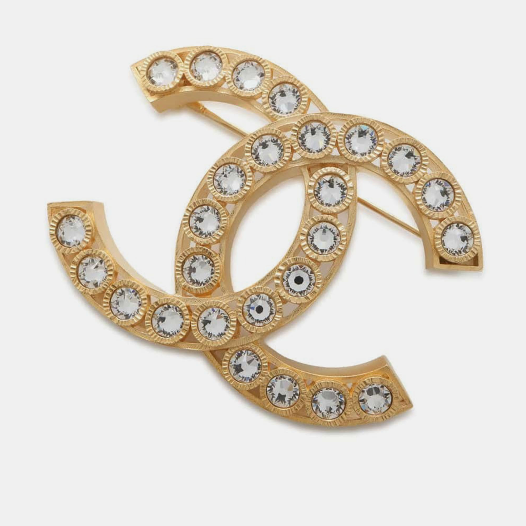 

Chanel Gold Metal Rhinestone CC Logo Brooch