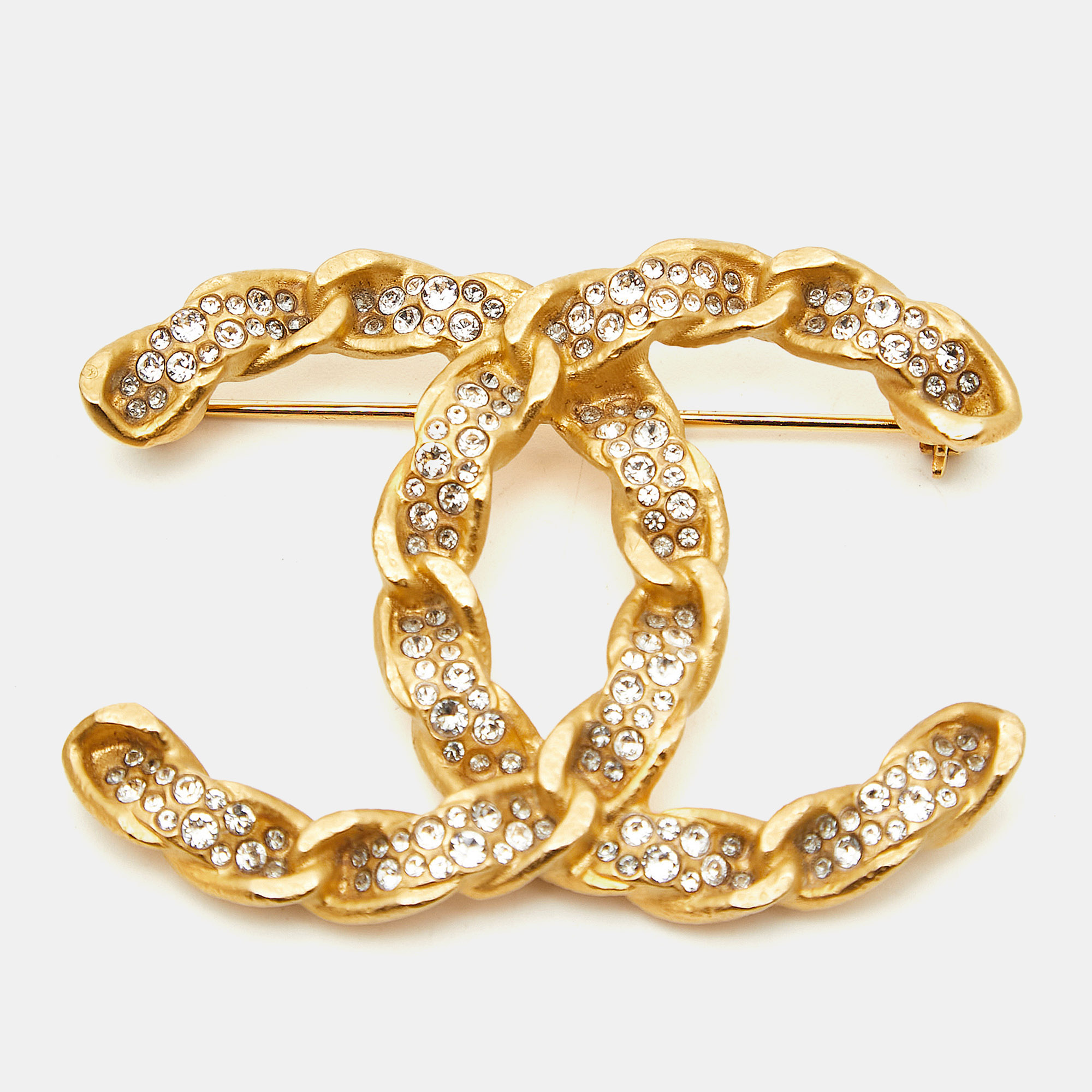 

Chanel CC Crystal Embellished Gold Tone Pin Brooch