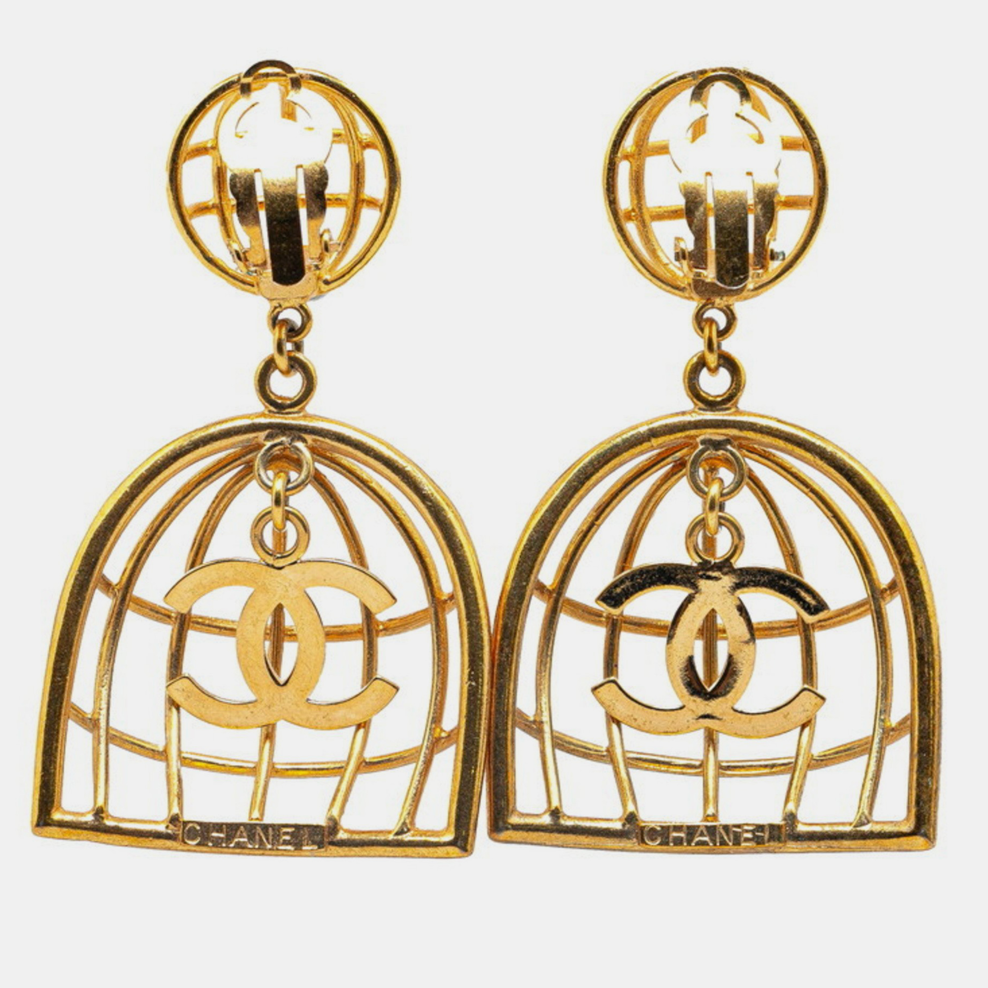 

Chanel Gold Plated Coco Mark Birdcage Motif Earrings