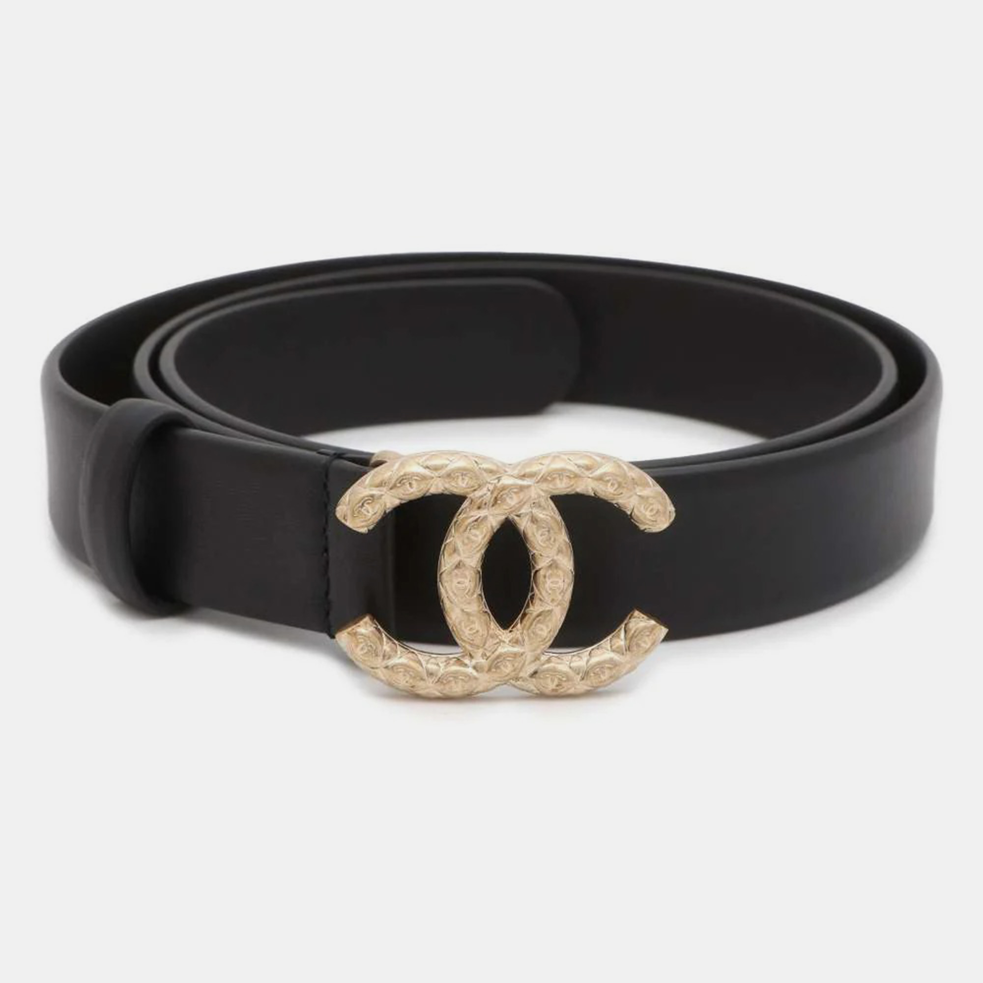 

Chanel Black Leather CC Logo Belt Size