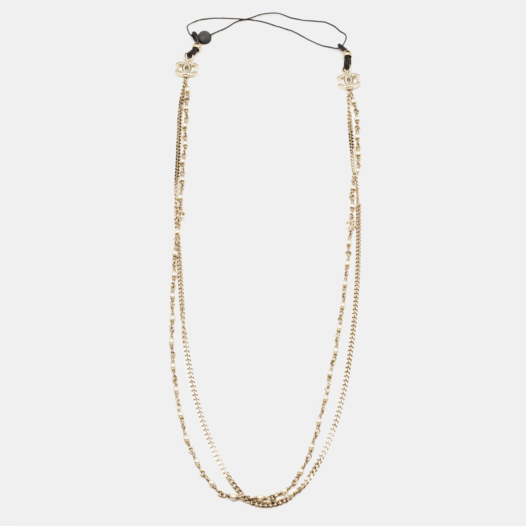 

Chanel CC Crystal Faux Pearl Gold Tone Eyewear Chain